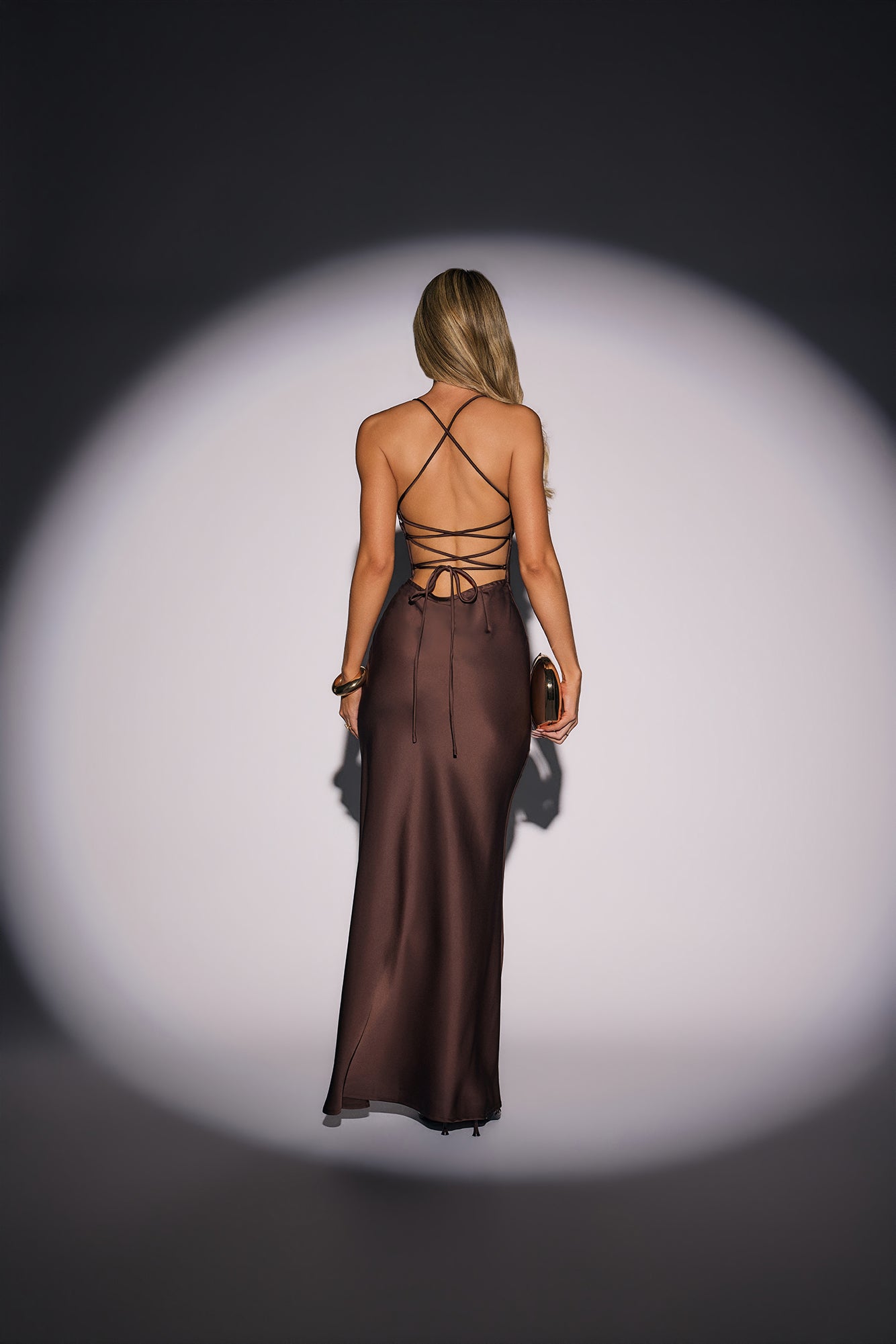 The Art Of Pretty Satin Maxi Dress Chocolate