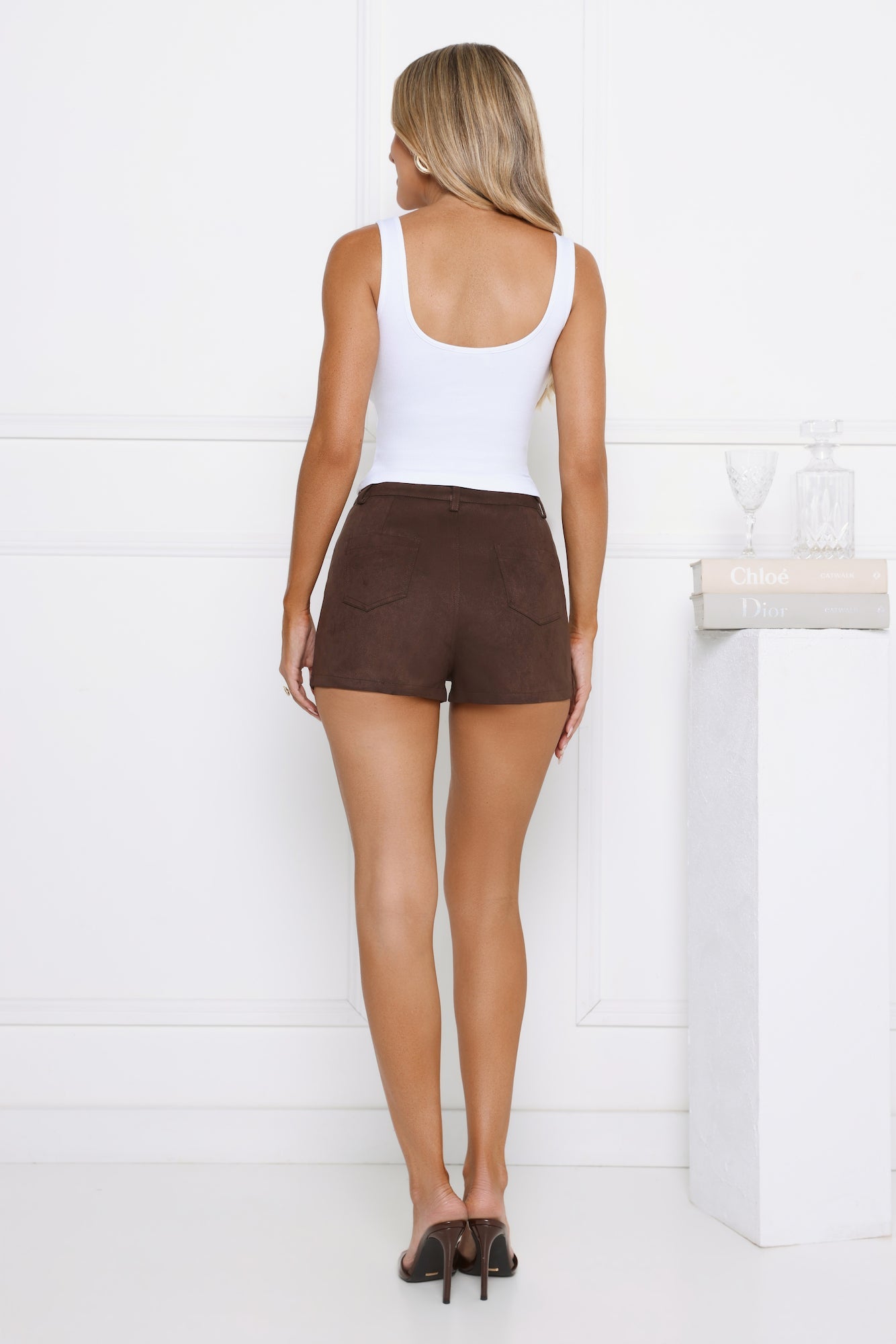 Model Off Duty Suede Shorts Brown