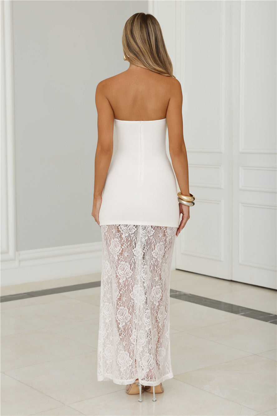 Polished Piece Strapless Lace Maxi Dress White
