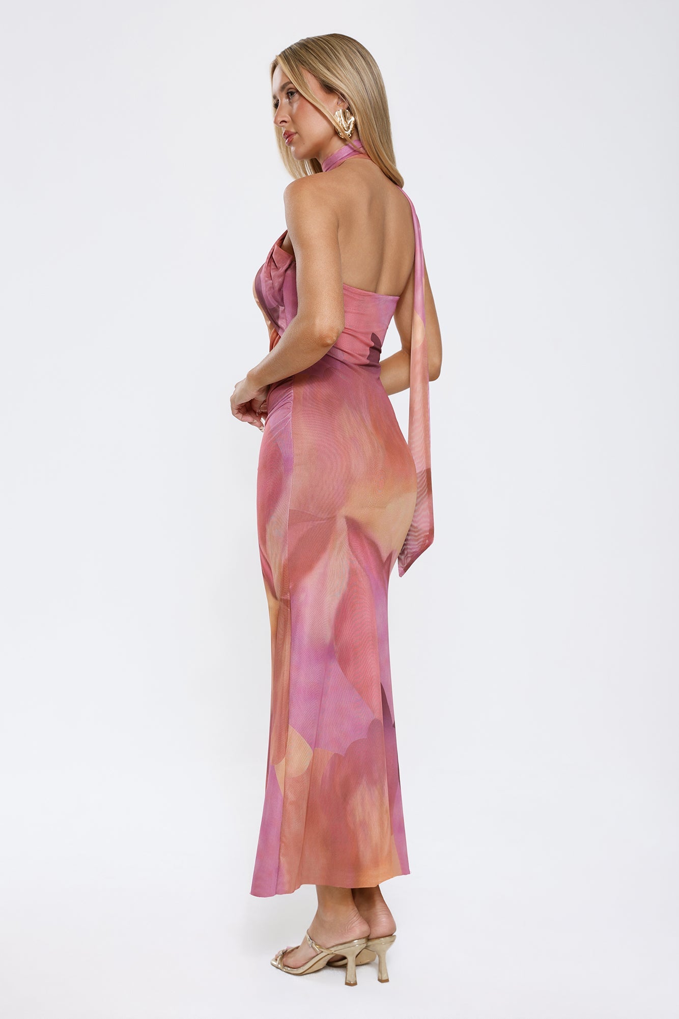 Pixie Drift Halter Mesh Maxi Dress Purple