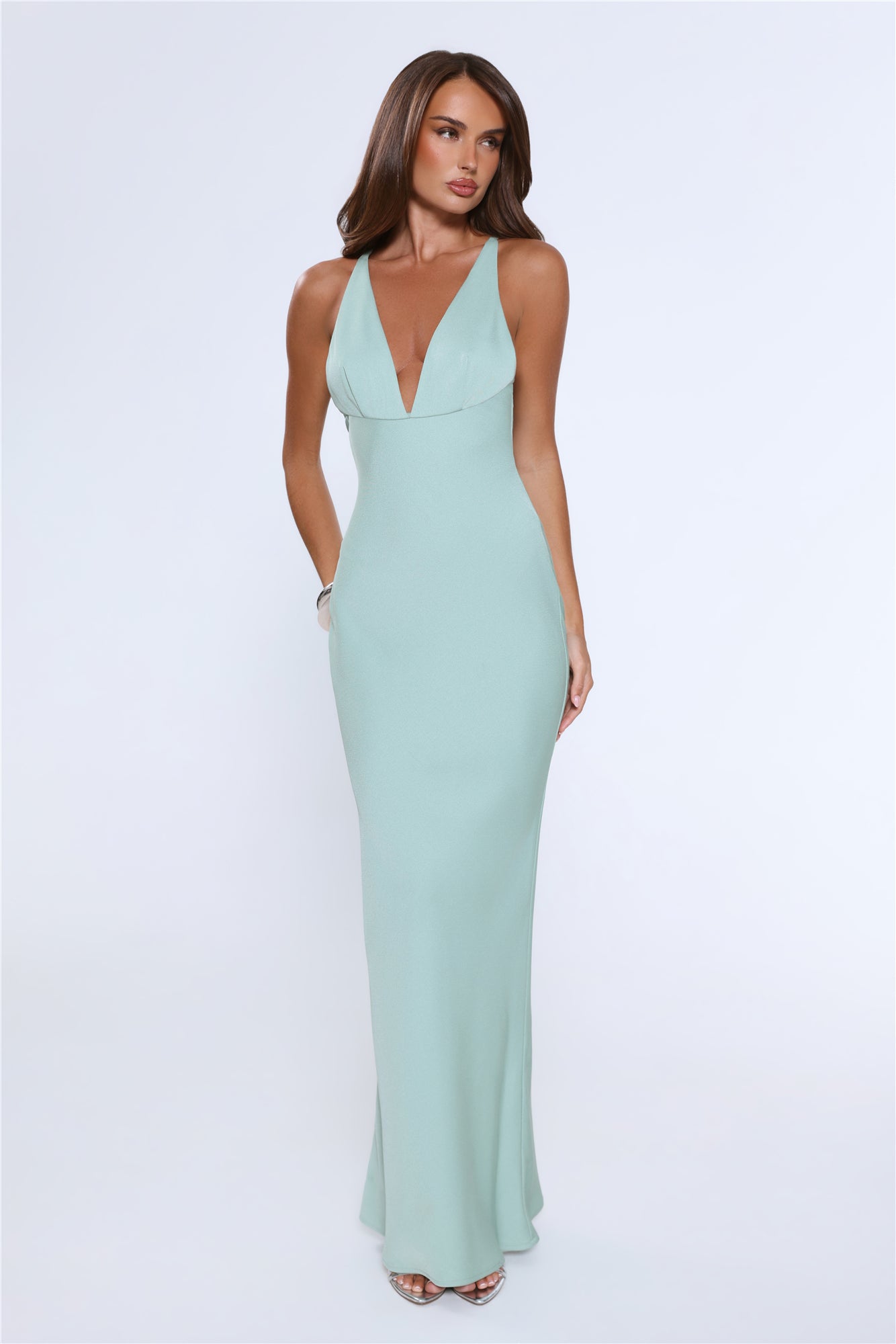 Midnight Luxe Satin Maxi Dress Sage