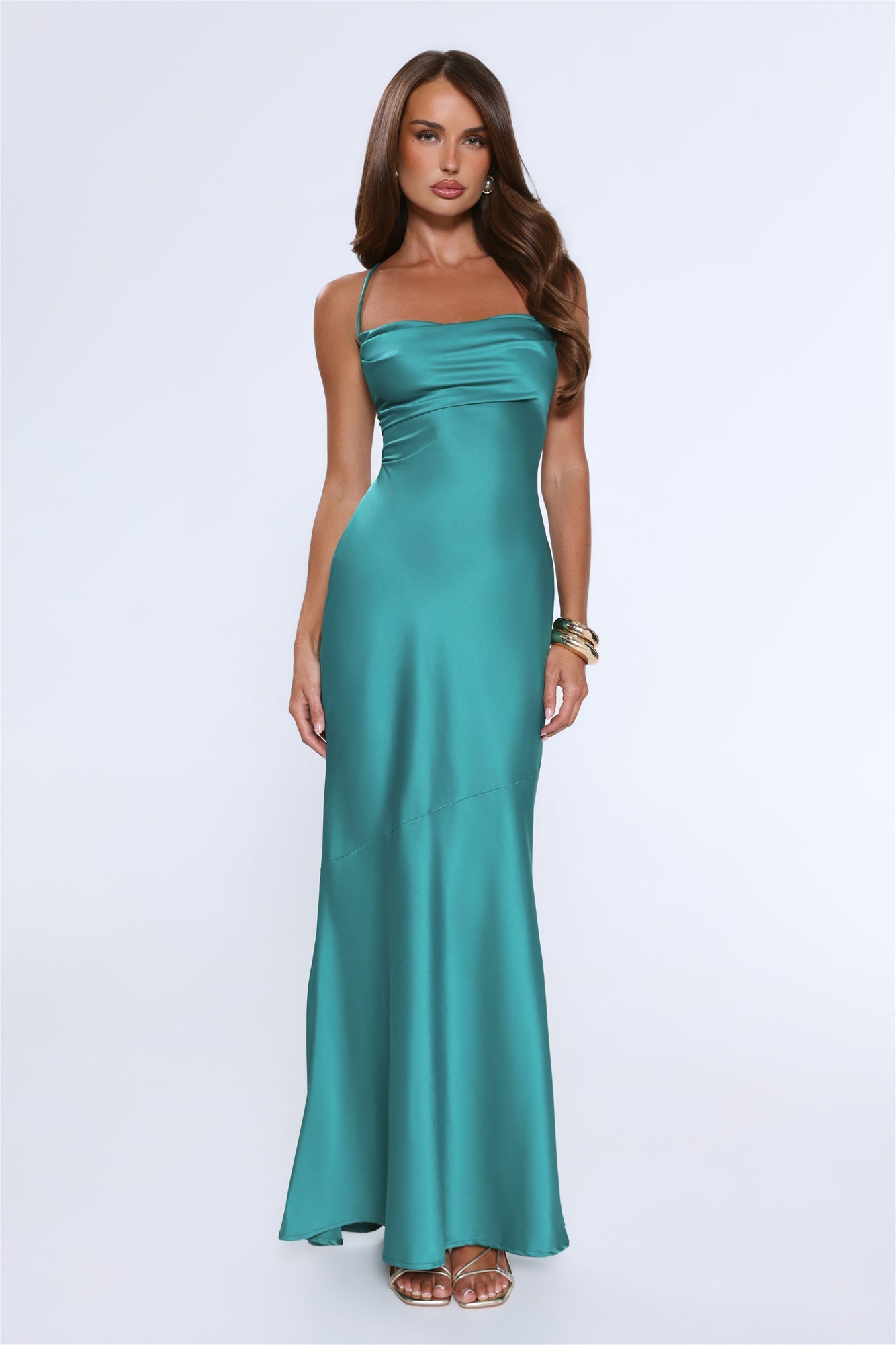 Evening Energy Satin Maxi Dress Green