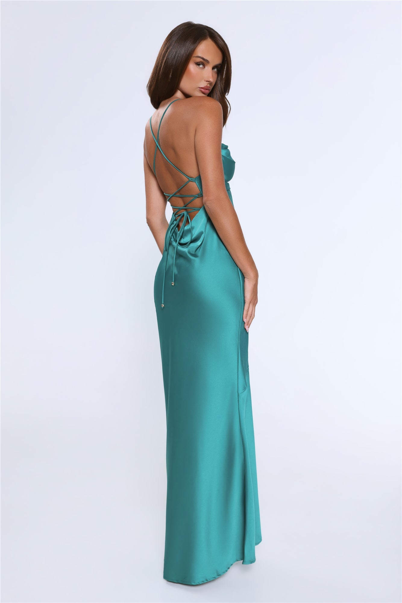 Evening Energy Satin Maxi Dress Green