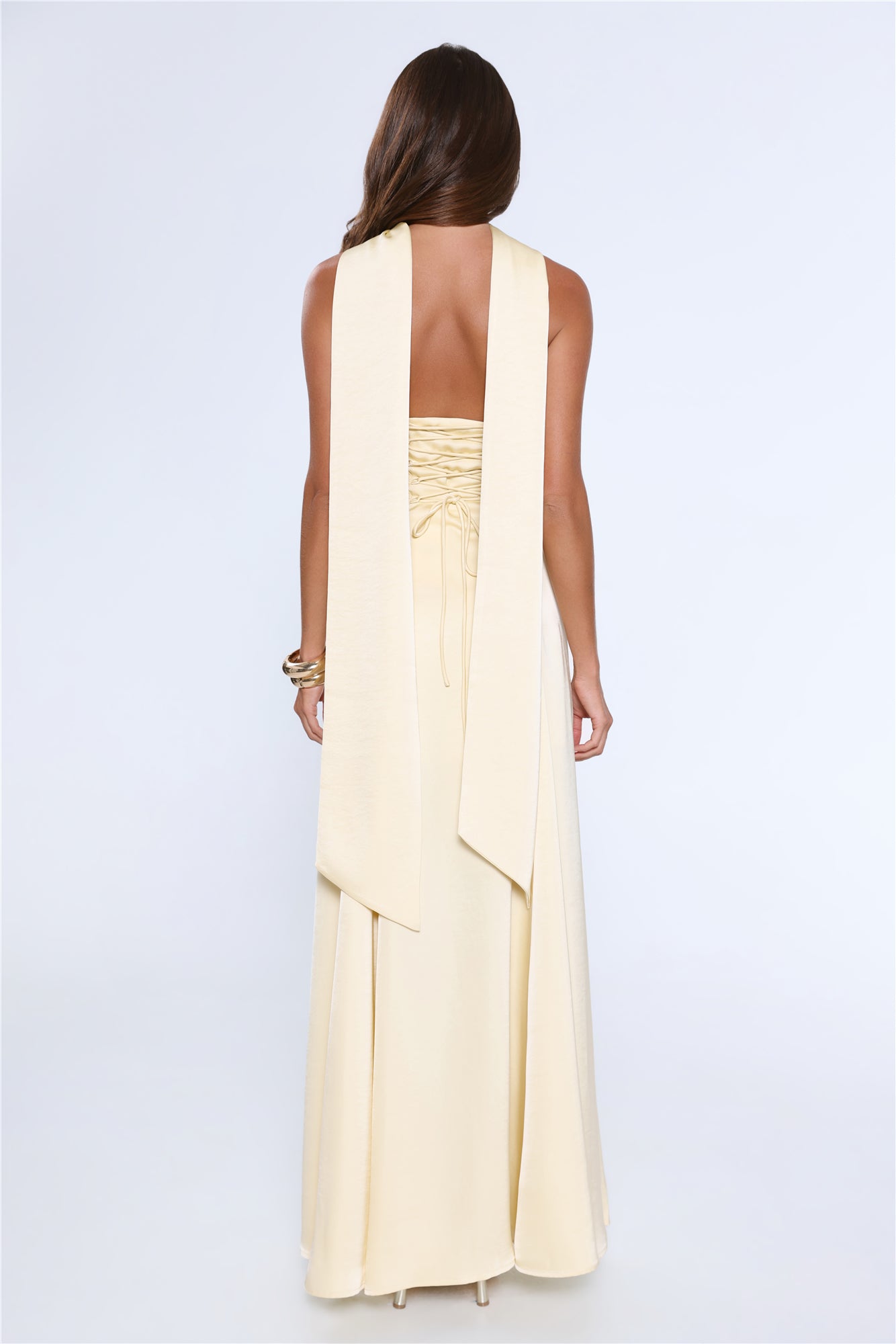 Satin Tempt Strapless Maxi Dress Lemon