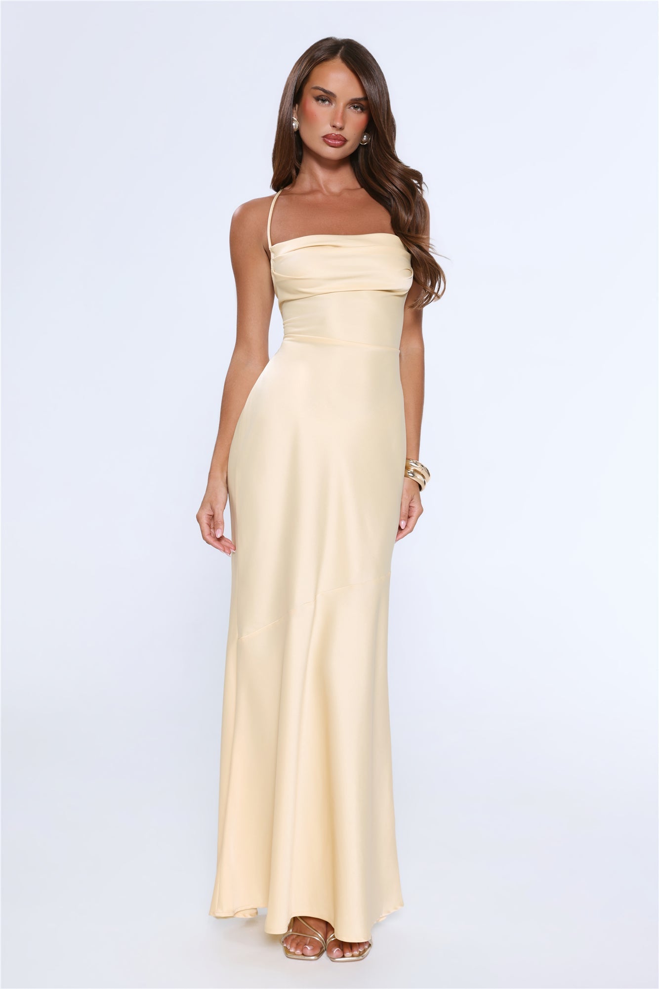 Evening Energy Satin Maxi Dress Yellow