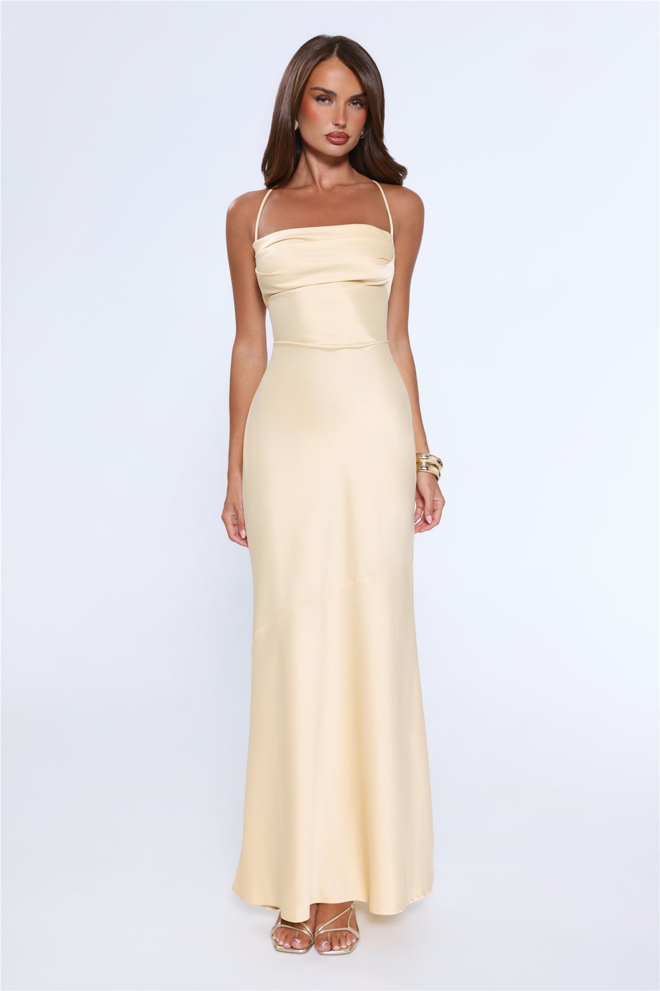 Evening Energy Satin Maxi Dress Yellow