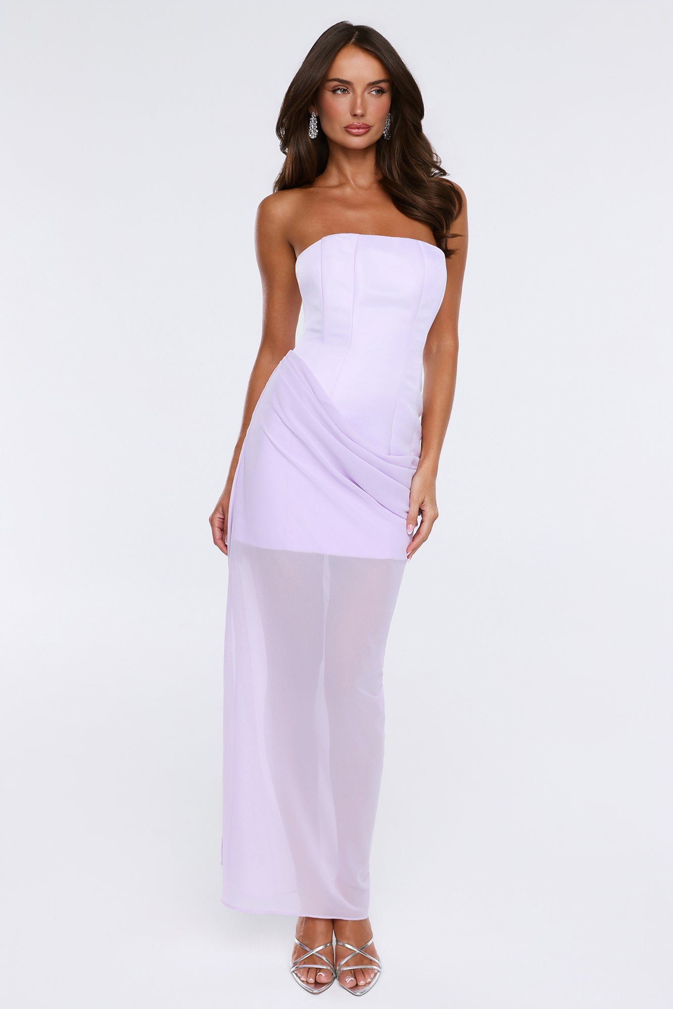 Tropic Sunset Strapless Maxi Dress Lilac