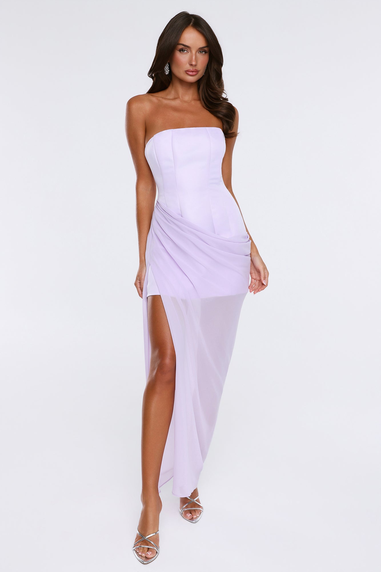 Tropic Sunset Strapless Maxi Dress Lilac