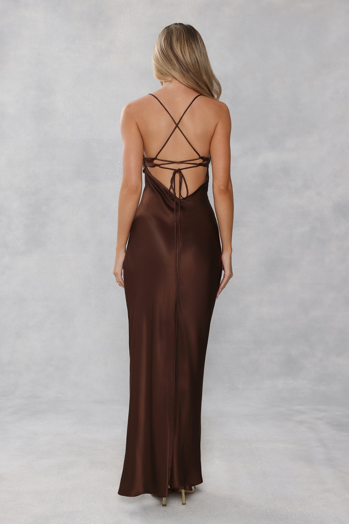 The Samara Satin Maxi Dress Chocolate Brown
