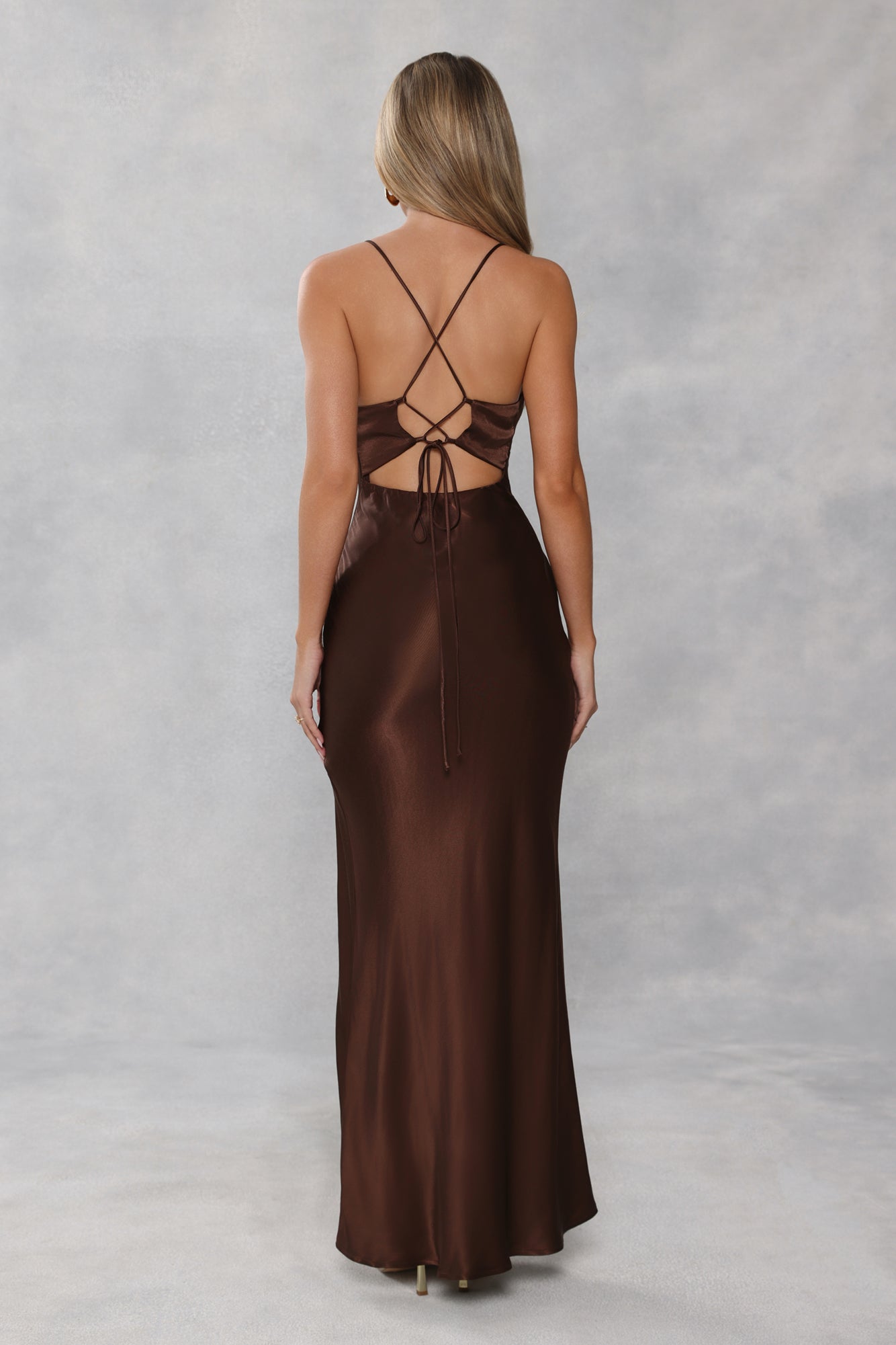 The Sophia Satin Maxi Dress Chocolate Brown