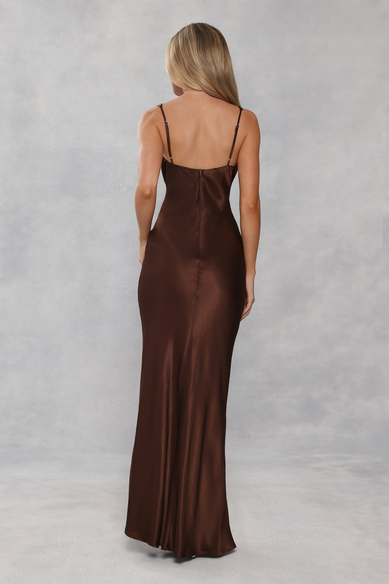 The Isabeau Satin Maxi Dress Chocolate Brown
