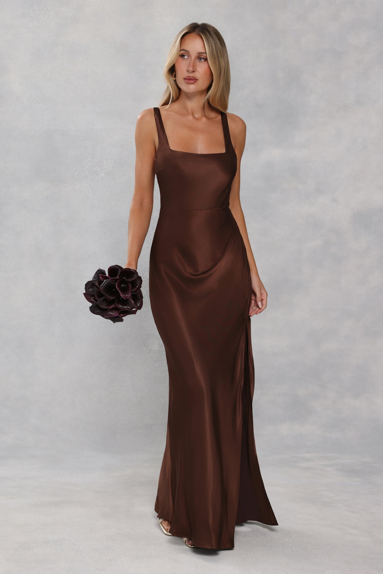 The Evelina Satin Maxi Dress Chocolate Brown