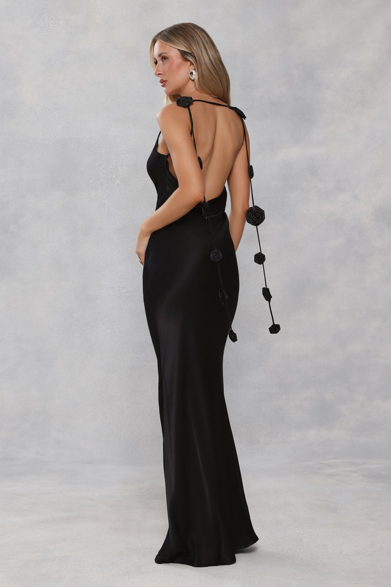 The Flora Satin Maxi Dress Black