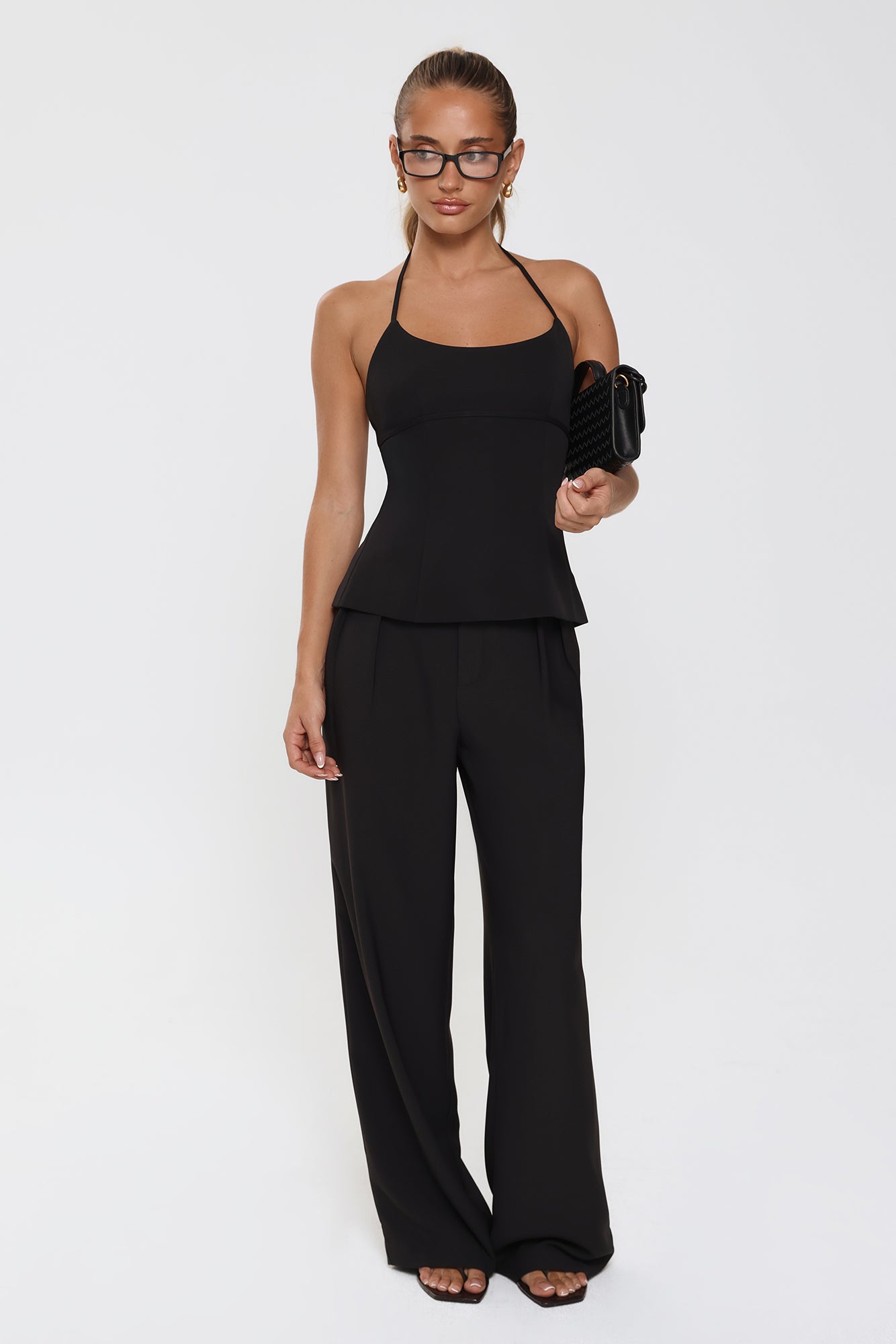 Linear Mood High Rise Straight Leg Tailored Pants Black