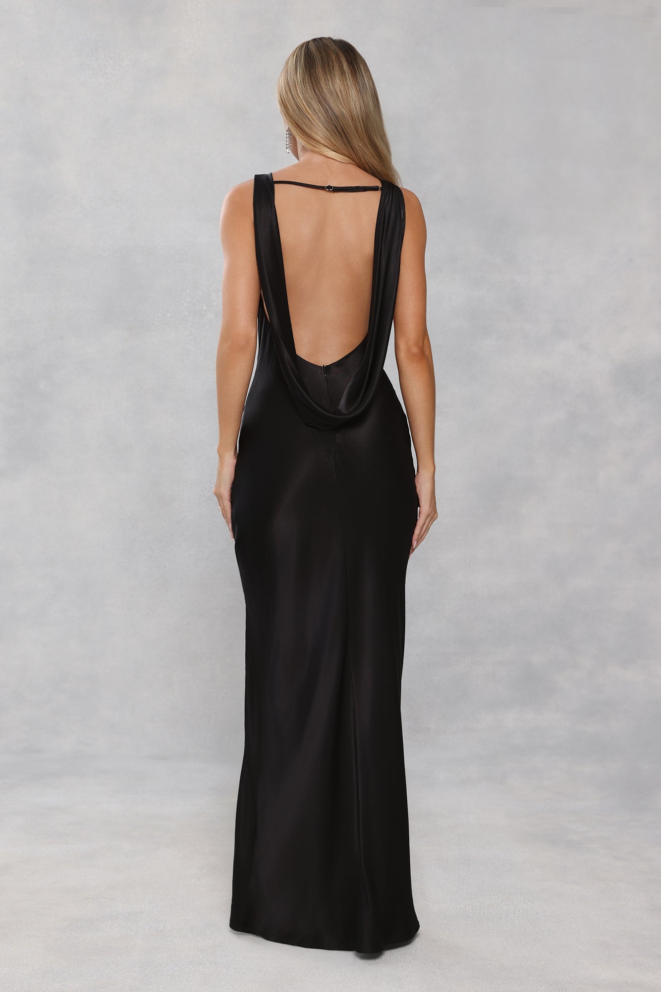 The Blaire Backless Satin Maxi Dress Black