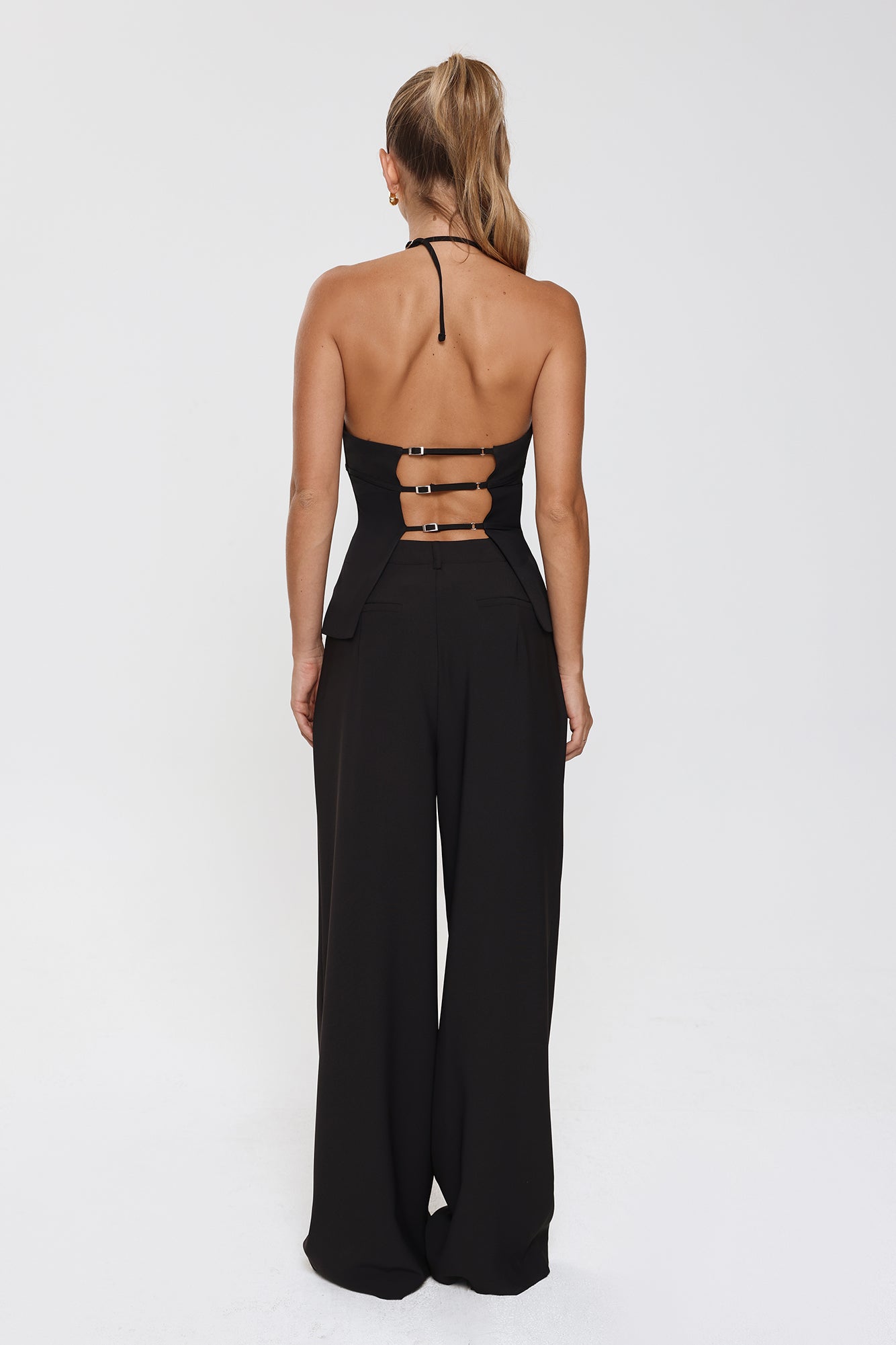 Linear Mood High Rise Straight Leg Tailored Pants Black