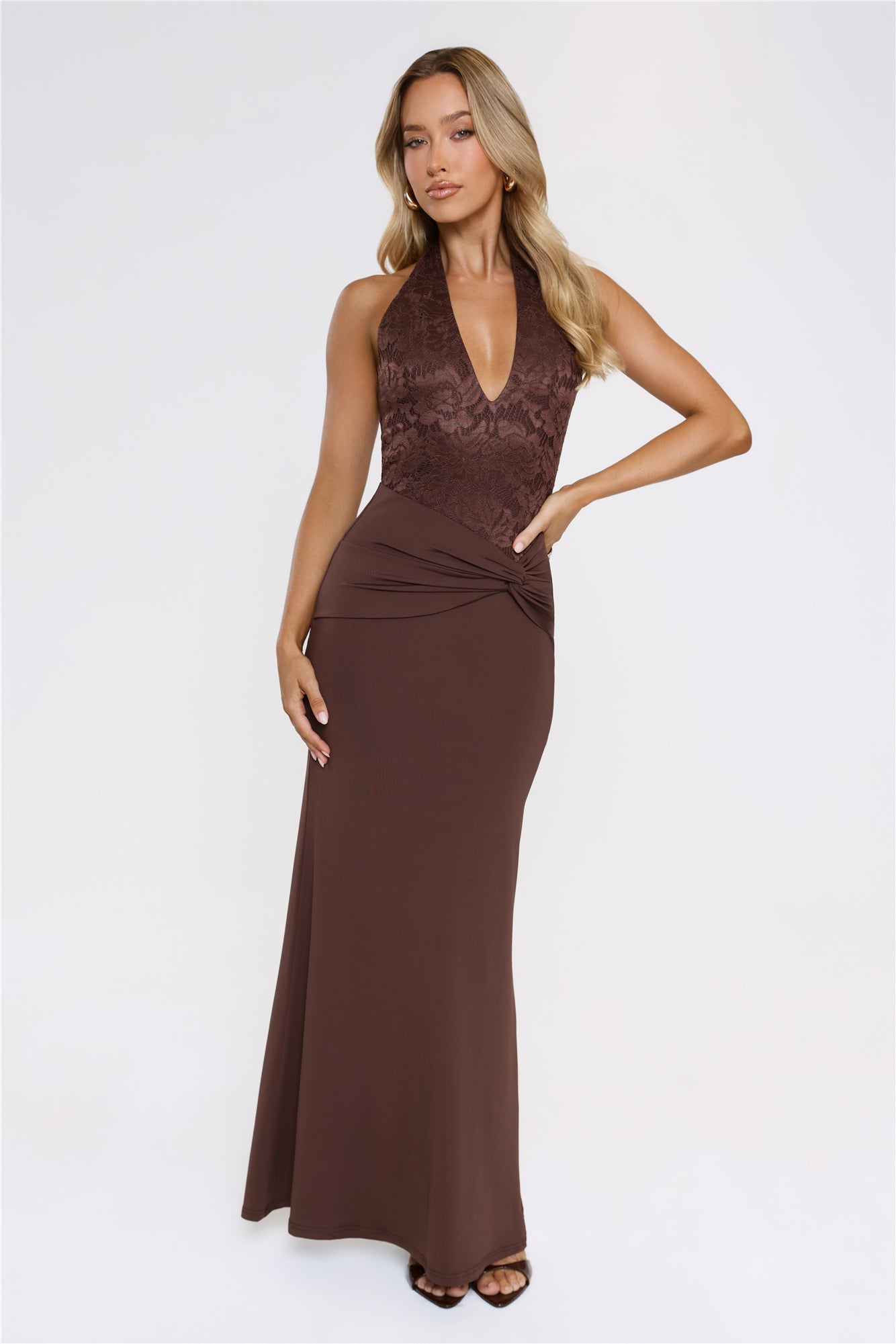 Always That Girl Halter Maxi Dress Brown