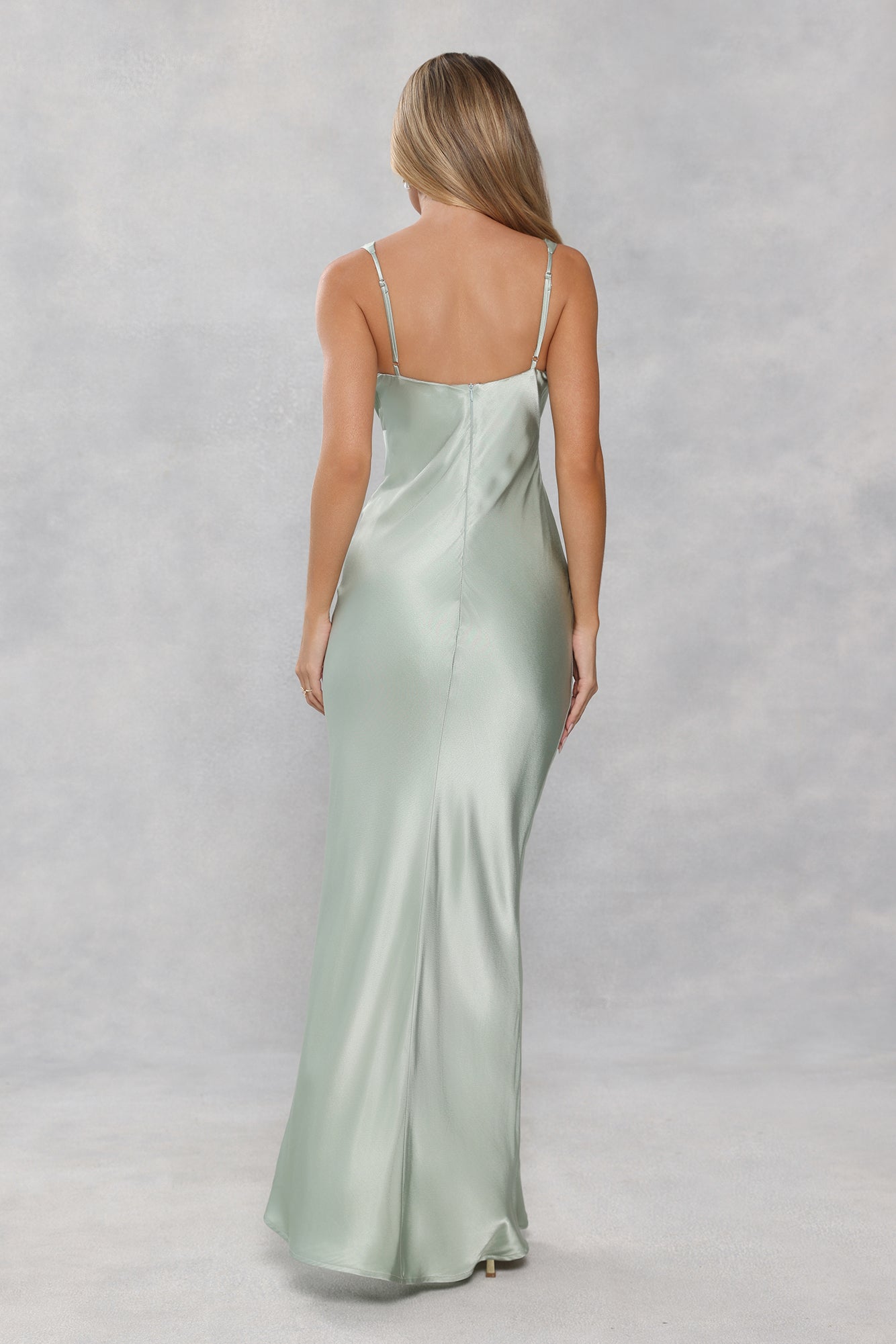 The Isabeau Satin Maxi Dress Sage Green