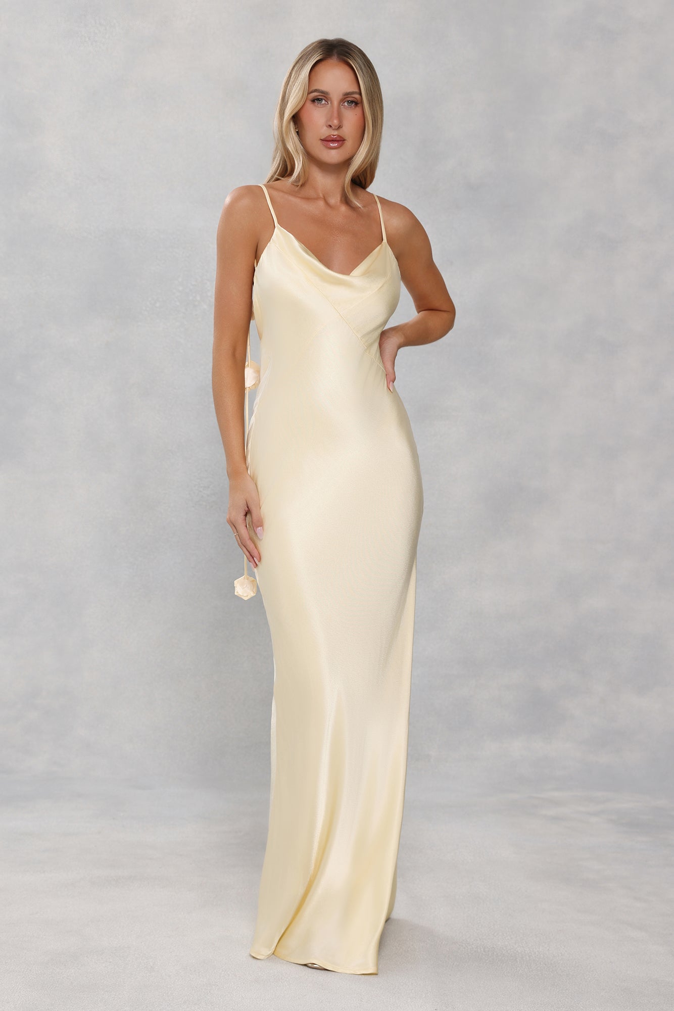 The Flora Satin Maxi Dress Yellow