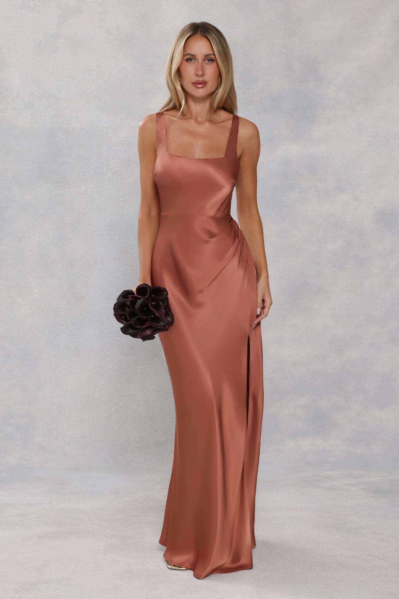 The Evelina Satin Maxi Dress Bronze