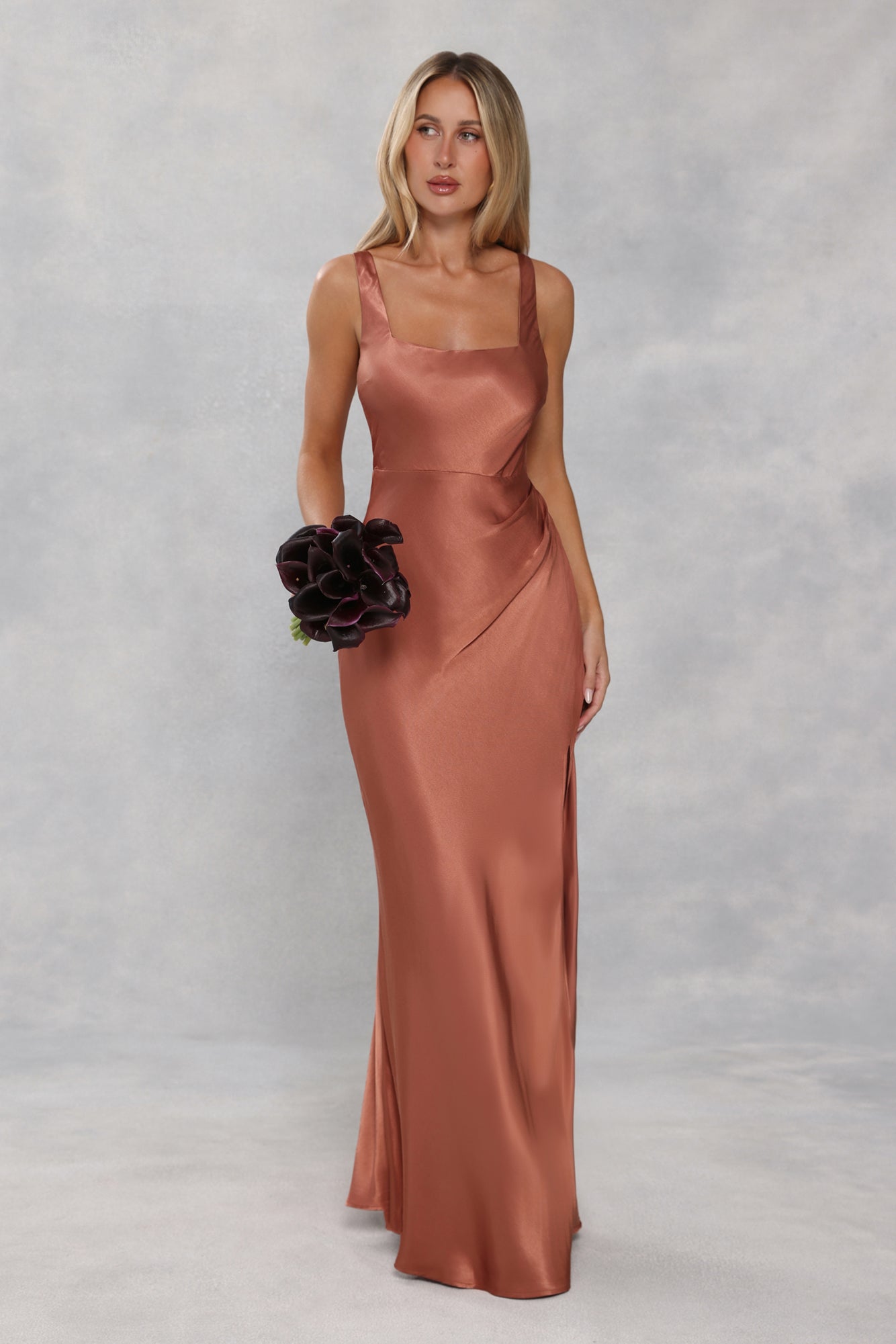 The Evelina Satin Maxi Dress Bronze