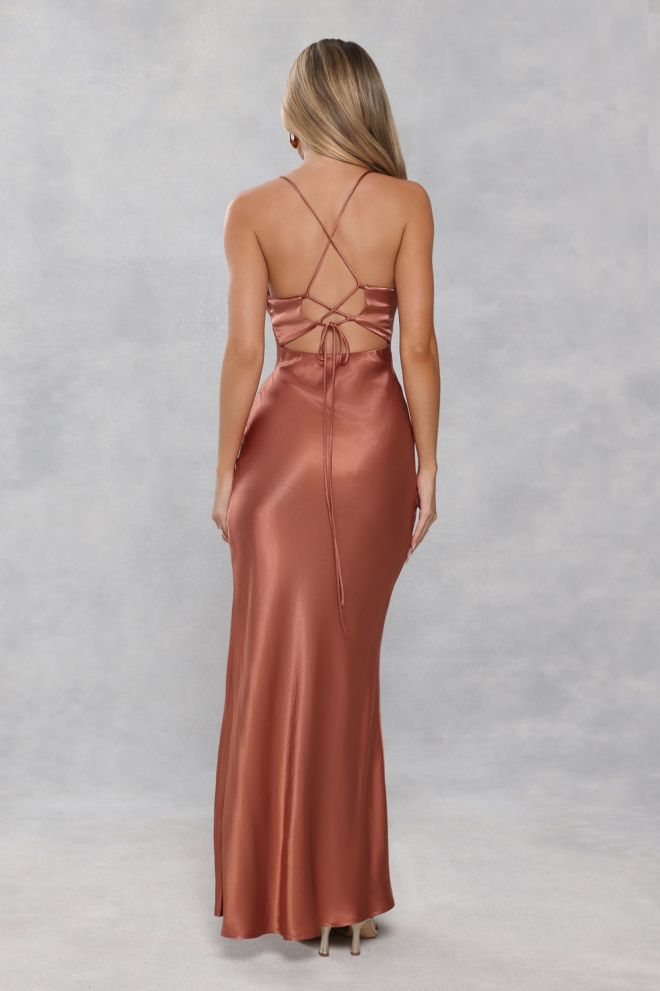 The Sophia Satin Maxi Dress Bronze