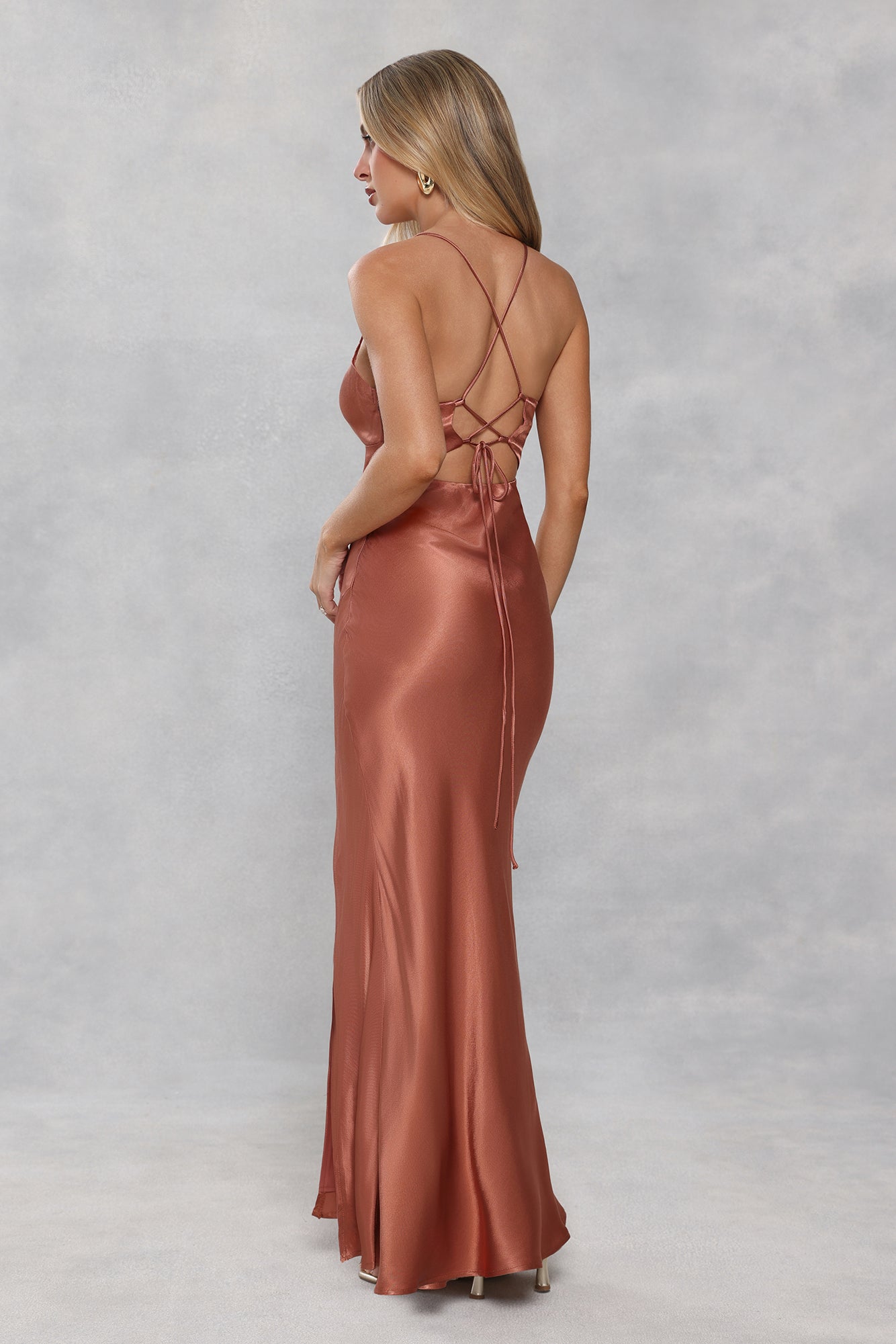 The Sophia Satin Maxi Dress Bronze
