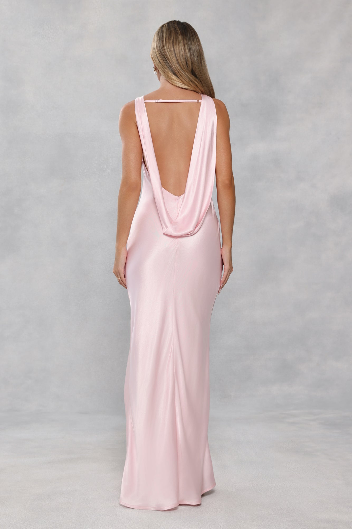 The Blaire Backless Satin Maxi Dress Light Pink