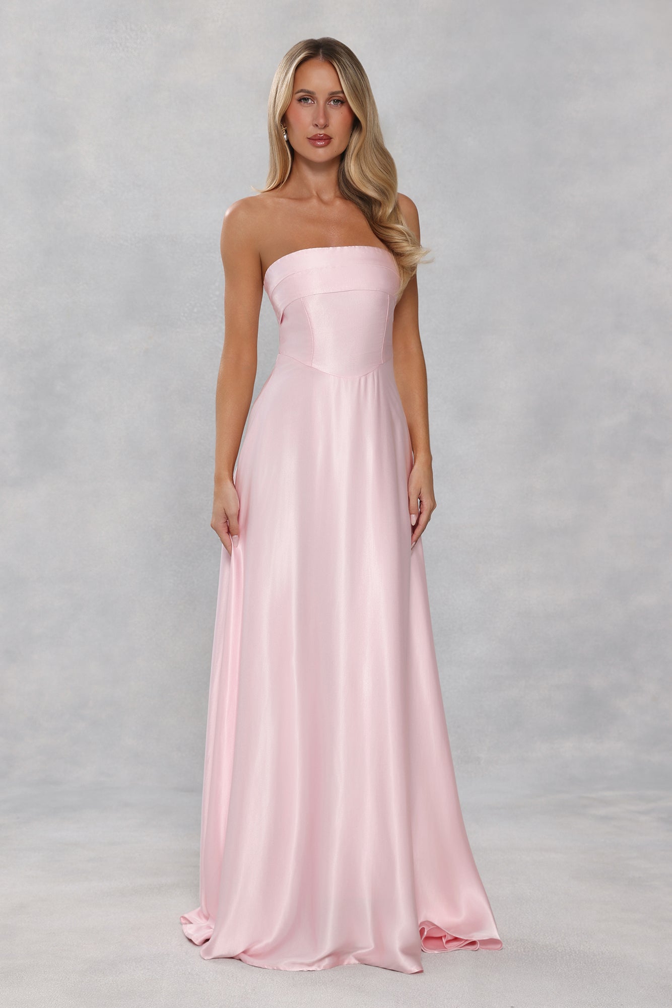 The Serina Strapless Satin Maxi Dress Light Pink