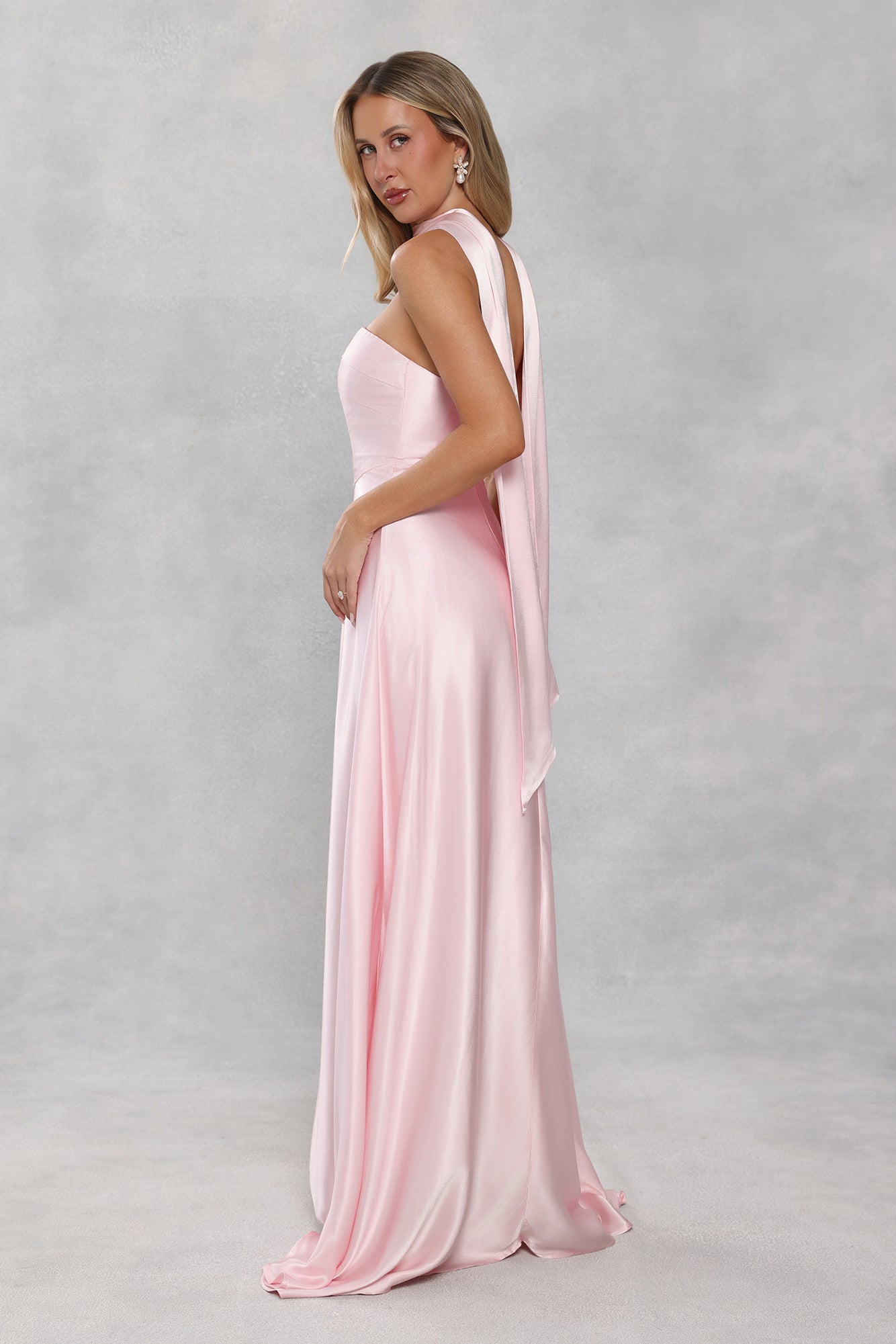 The Serina Strapless Satin Maxi Dress Light Pink