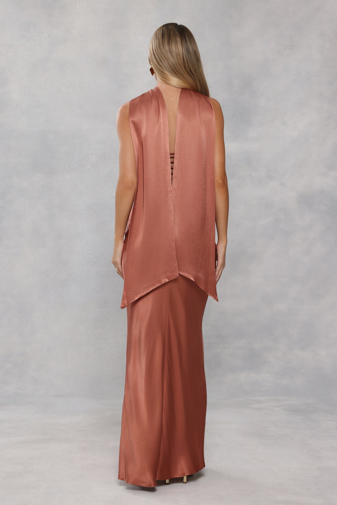 The Seraphina Strapless Satin Maxi Dress Bronze