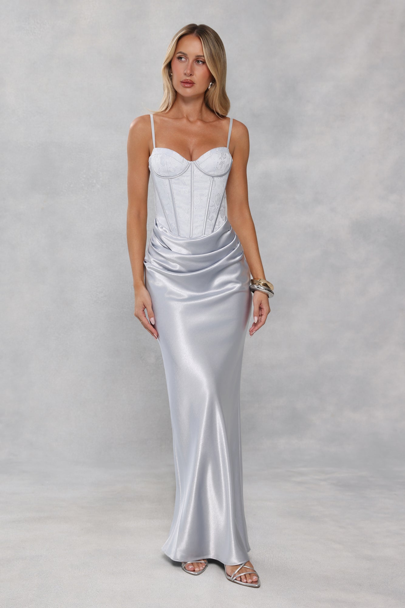 Shimmering Horizon Satin Maxi Dress Blue