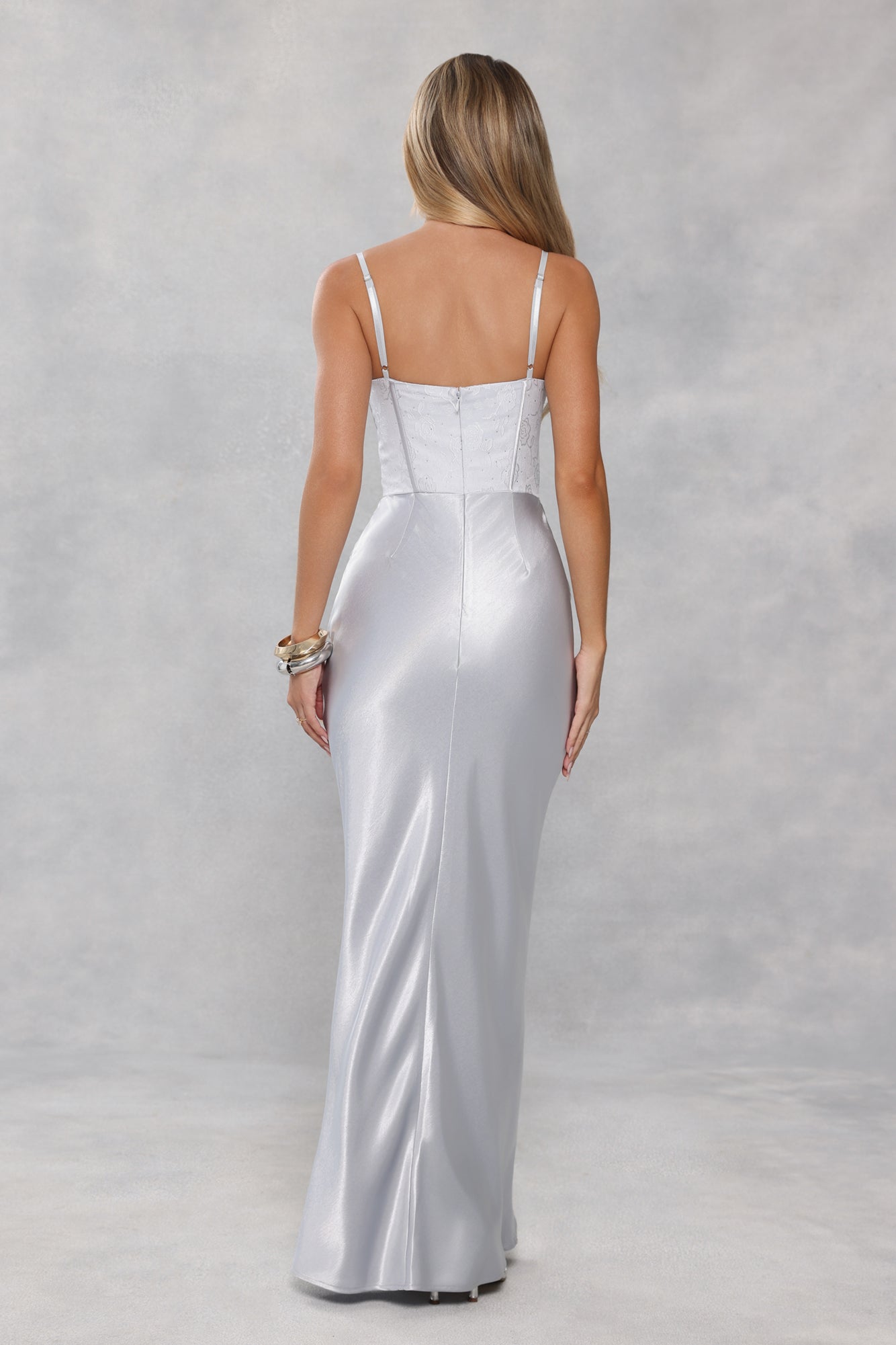 Shimmering Horizon Satin Maxi Dress Blue