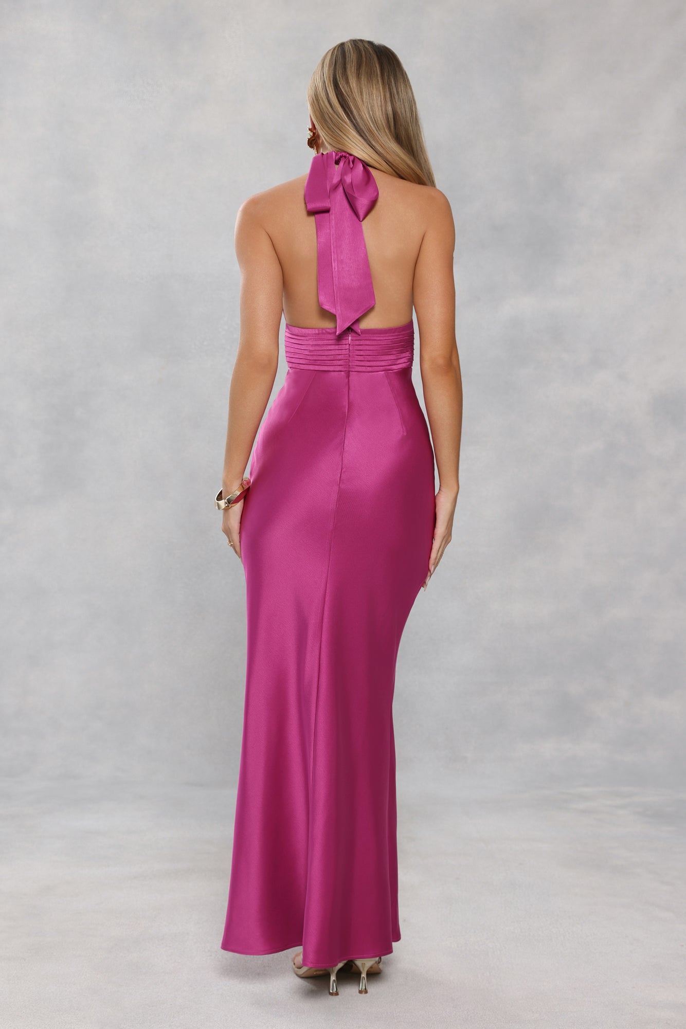 The Evening Standard Halter Satin Maxi Dress Magenta