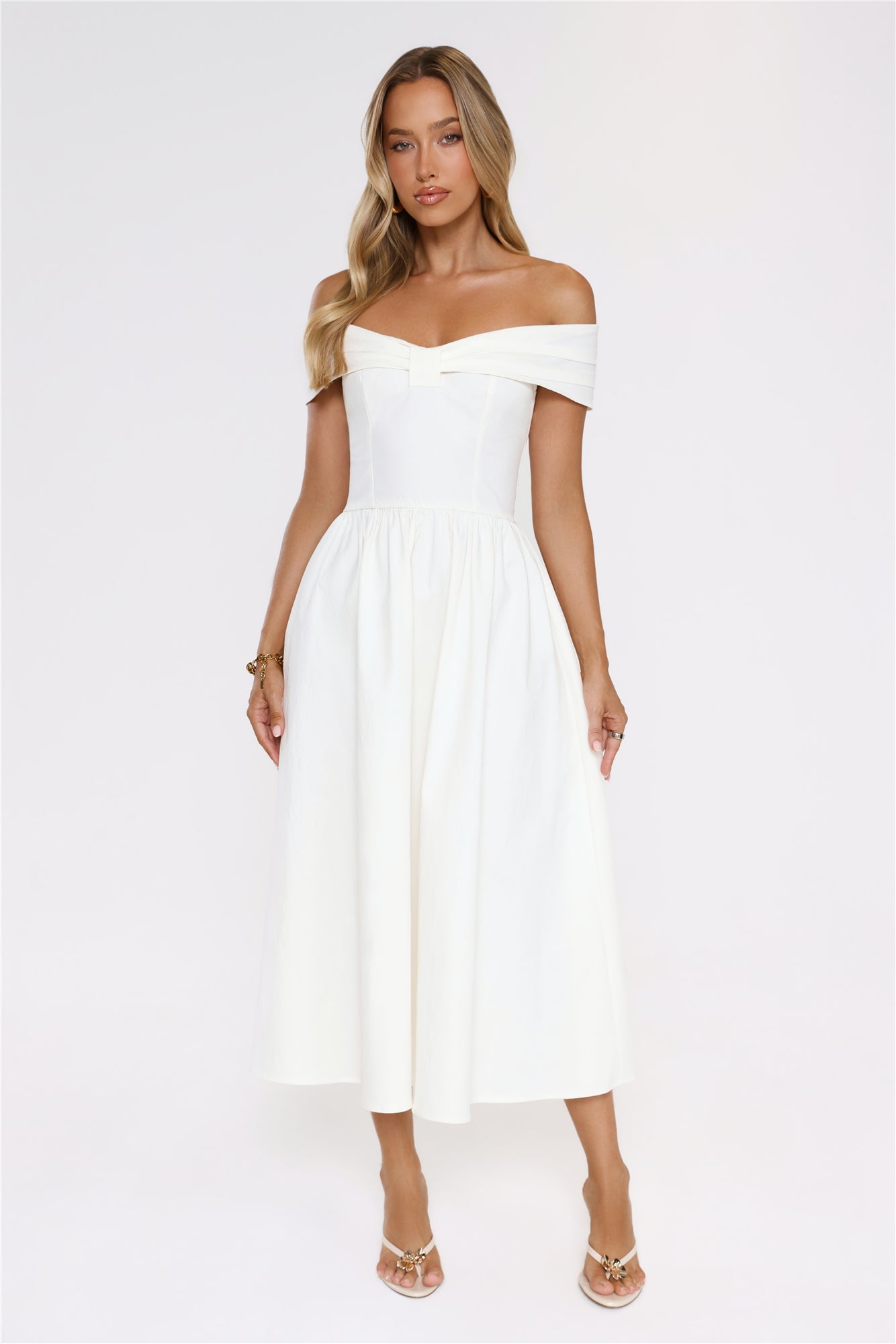 Worth It Always Off Shoulder Midi Dress White