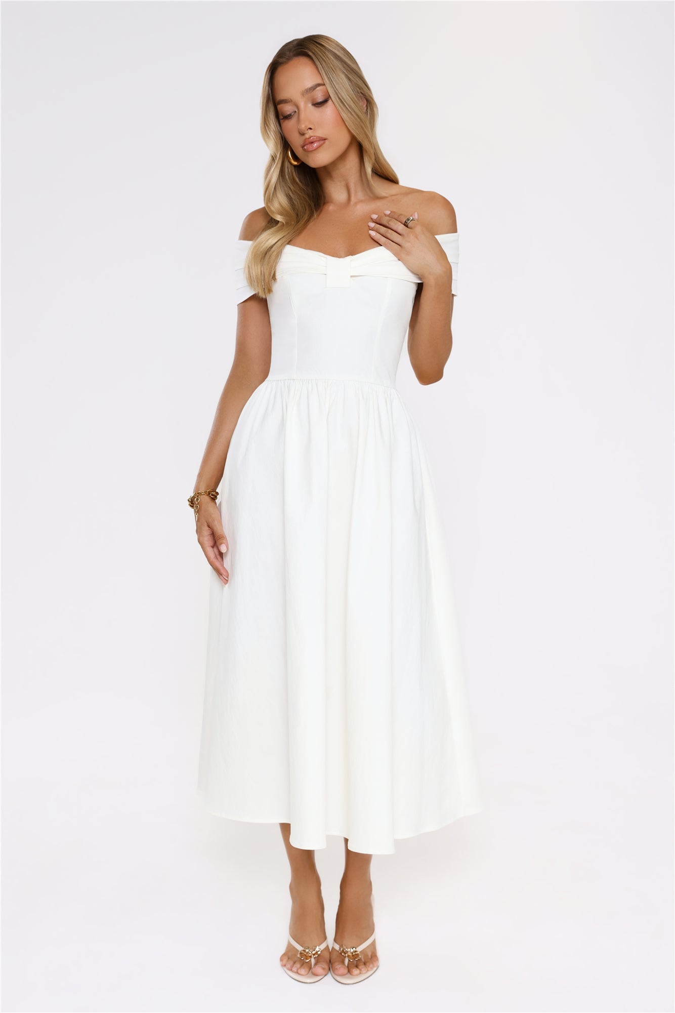 Worth It Always Off Shoulder Midi Dress White
