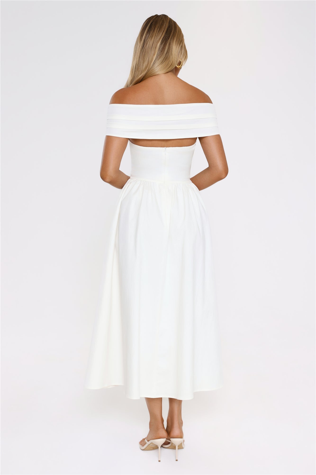 Worth It Always Off Shoulder Midi Dress White