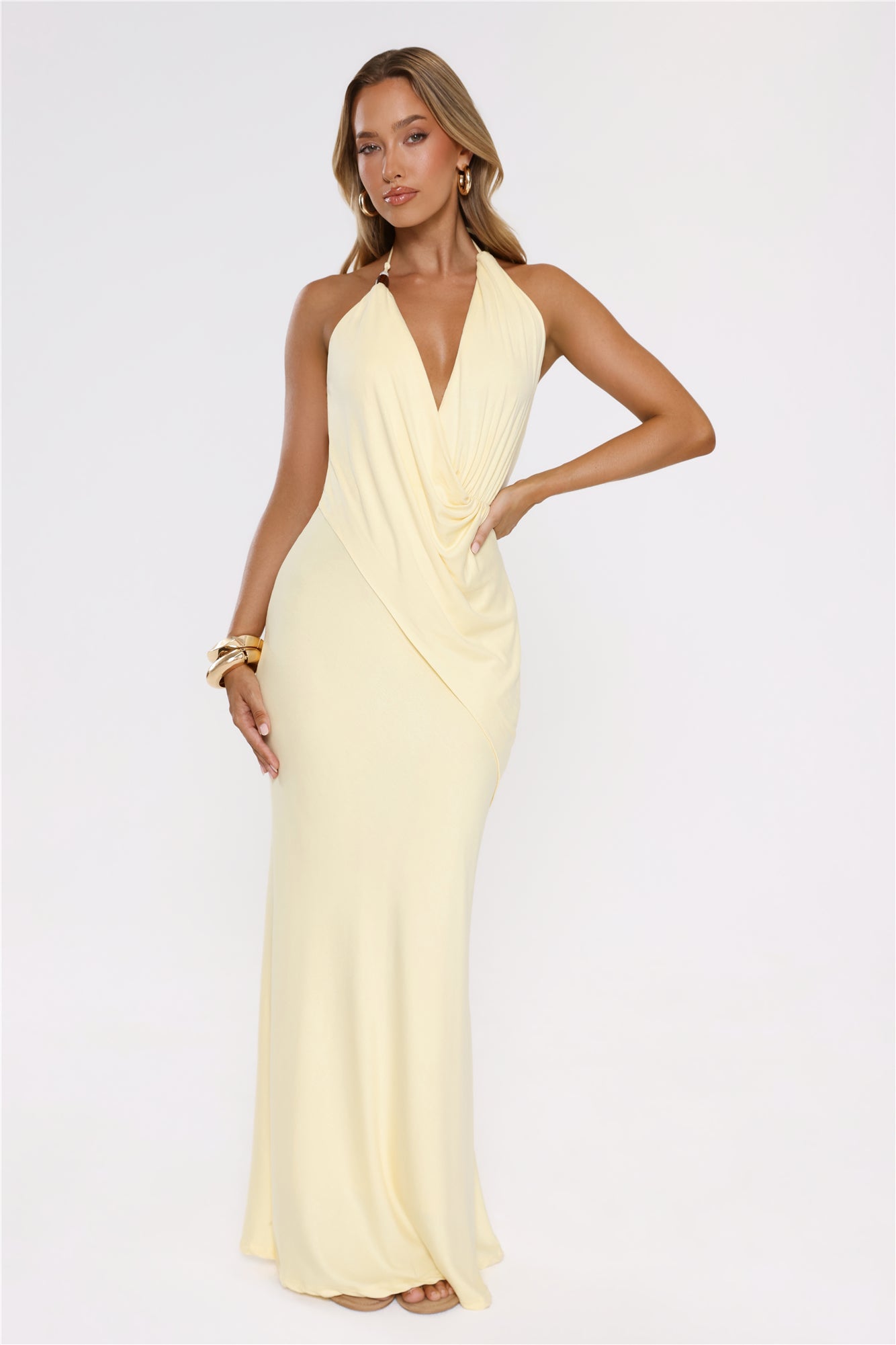 Catch Me Glowing Halter Maxi Dress Yellow
