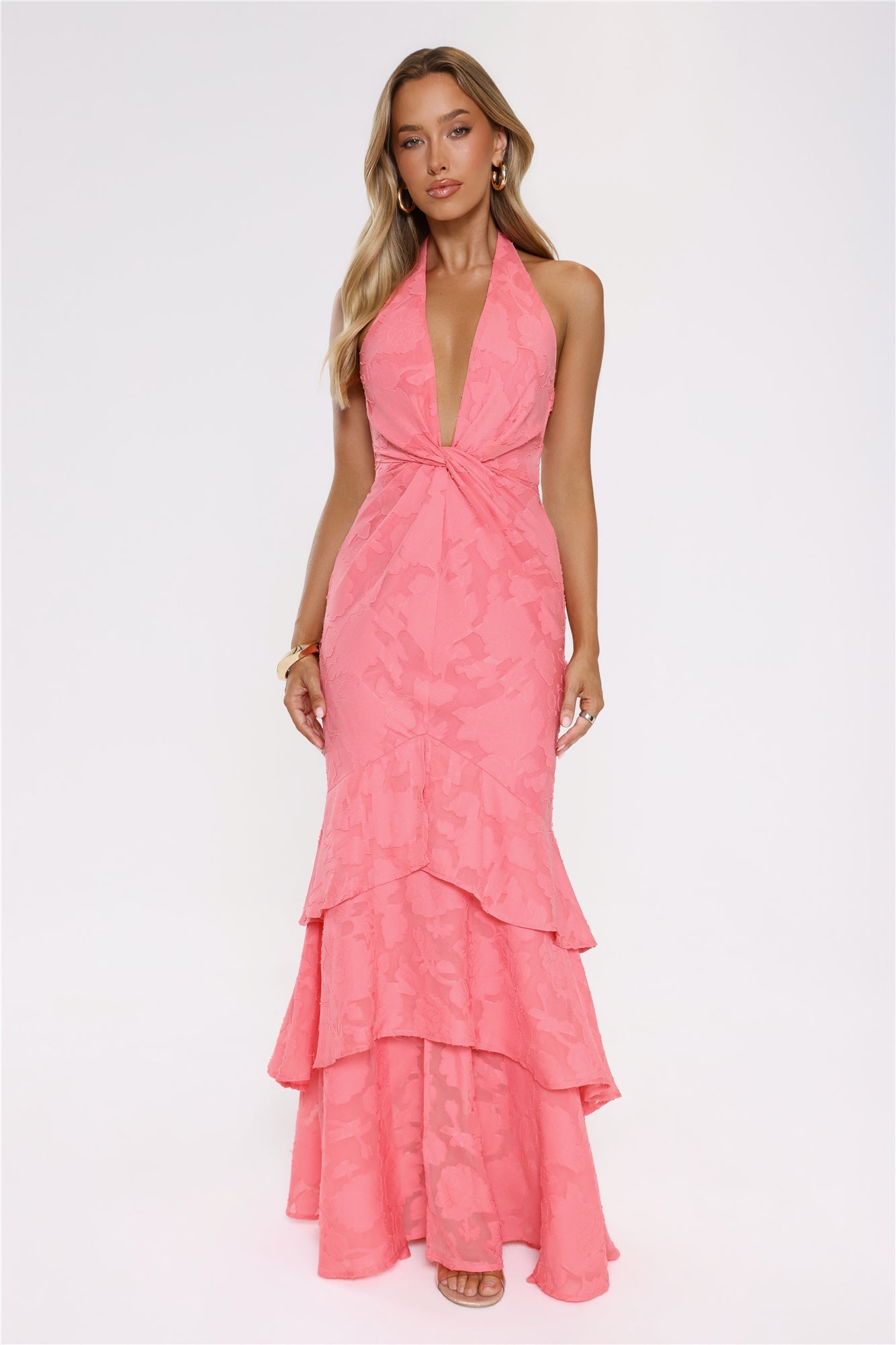 Take The Chance Halter Maxi Dress Coral