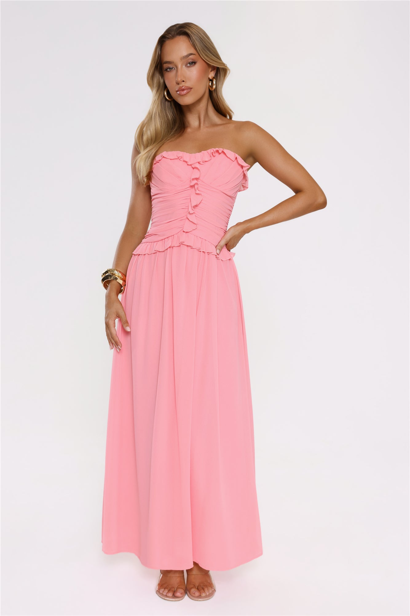 Hour Whispers Strapless Maxi Dress Pink