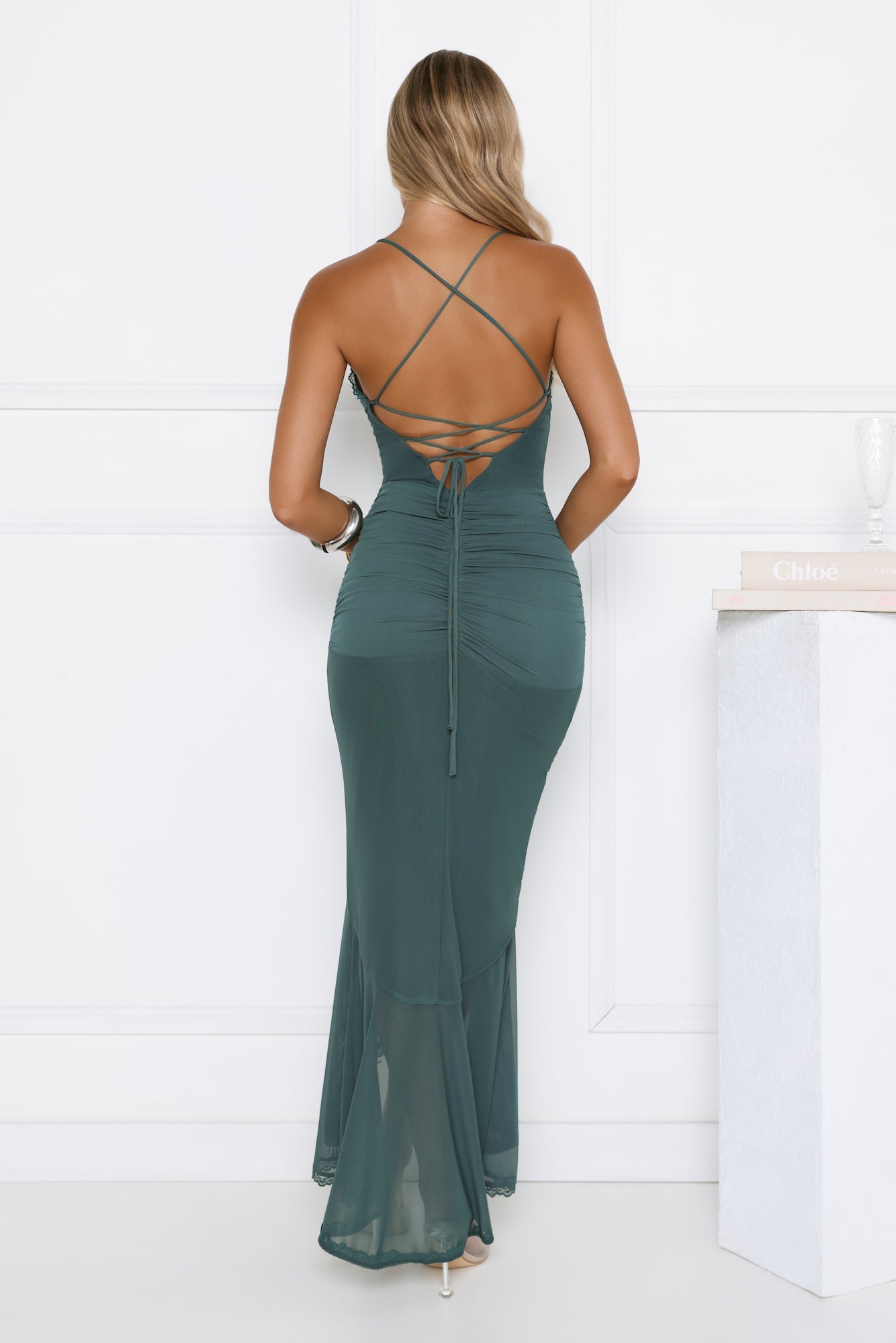 Dream Petal Path Mesh Maxi Dress Teal
