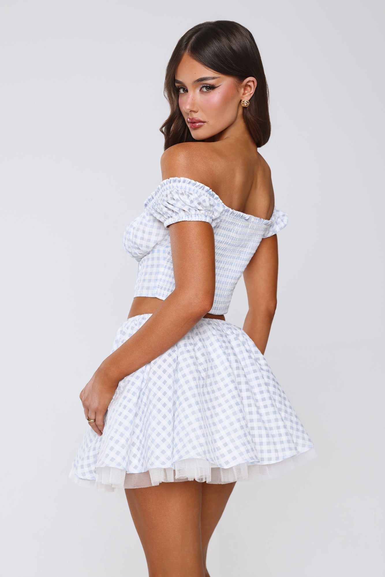 Candlelit Lovers Gingham Mini Skirt Blue
