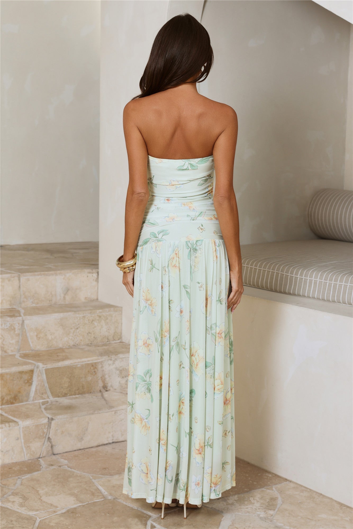 The Pretty Hour Mesh Strapless Maxi Dress Green