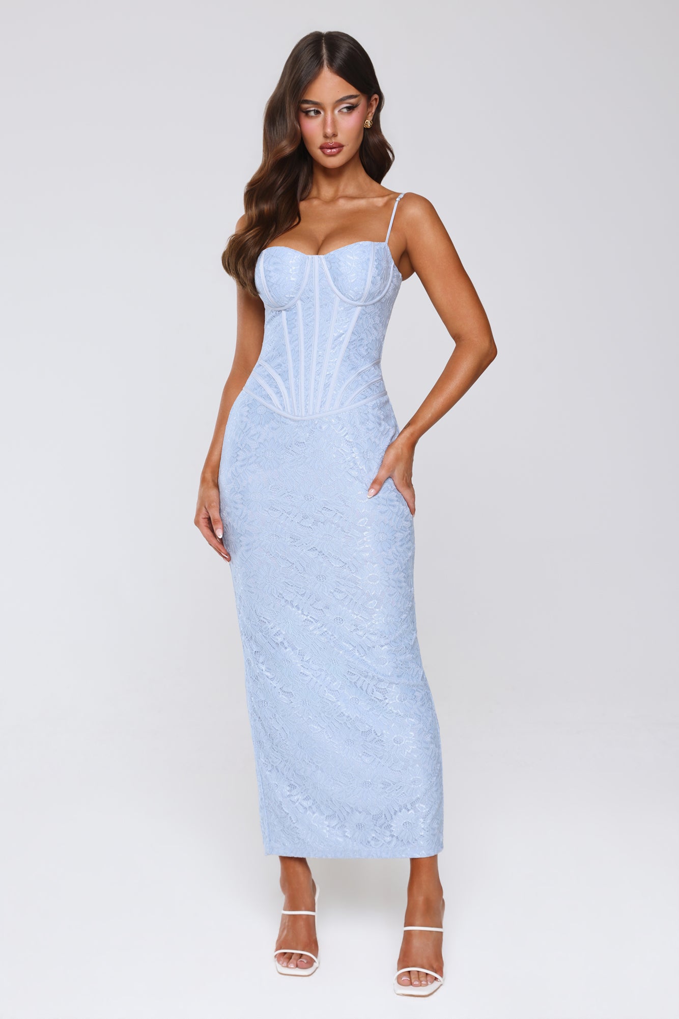 Fashionably Sleek Corset Maxi Dress Blue