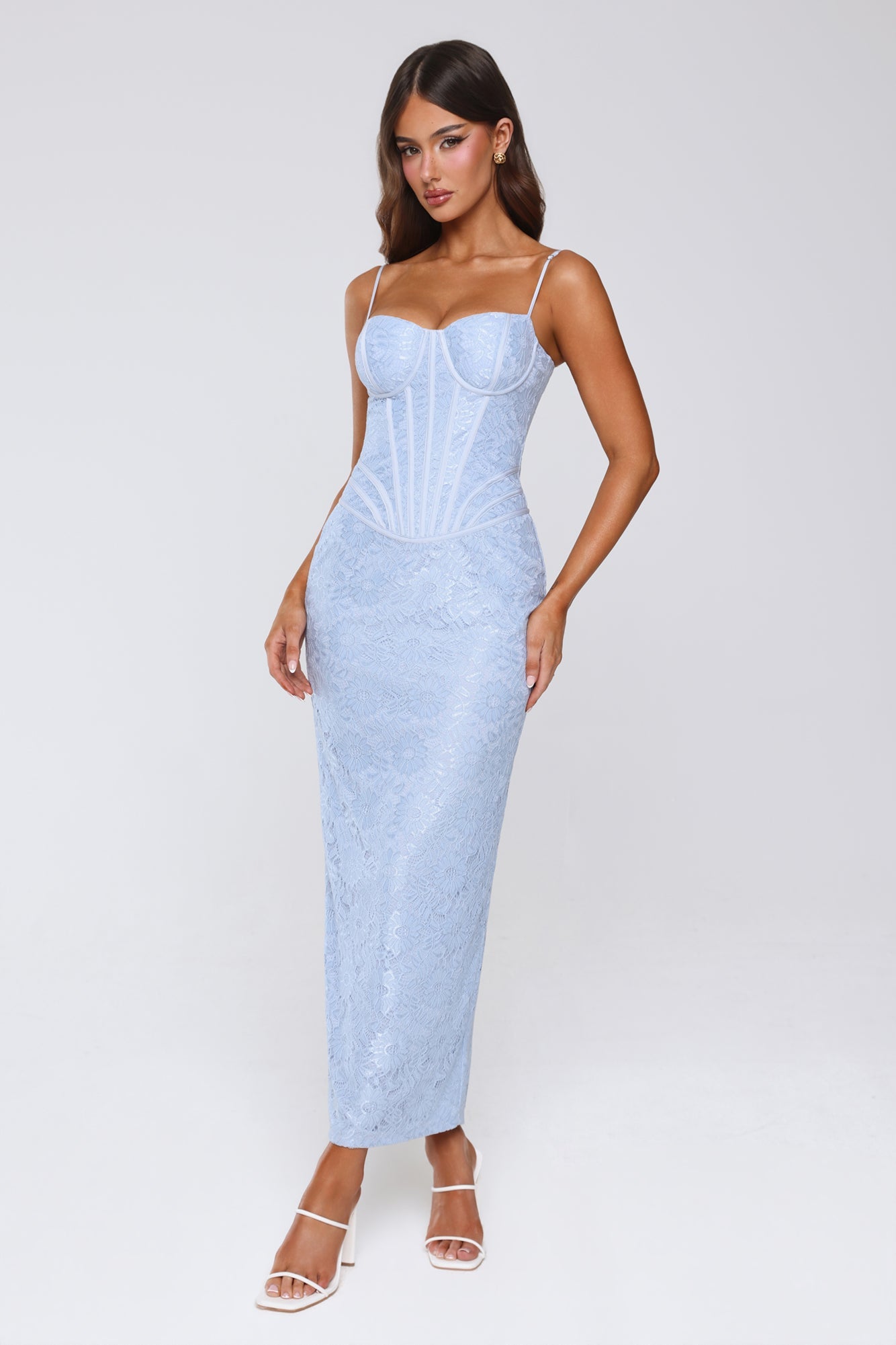Fashionably Sleek Corset Maxi Dress Blue