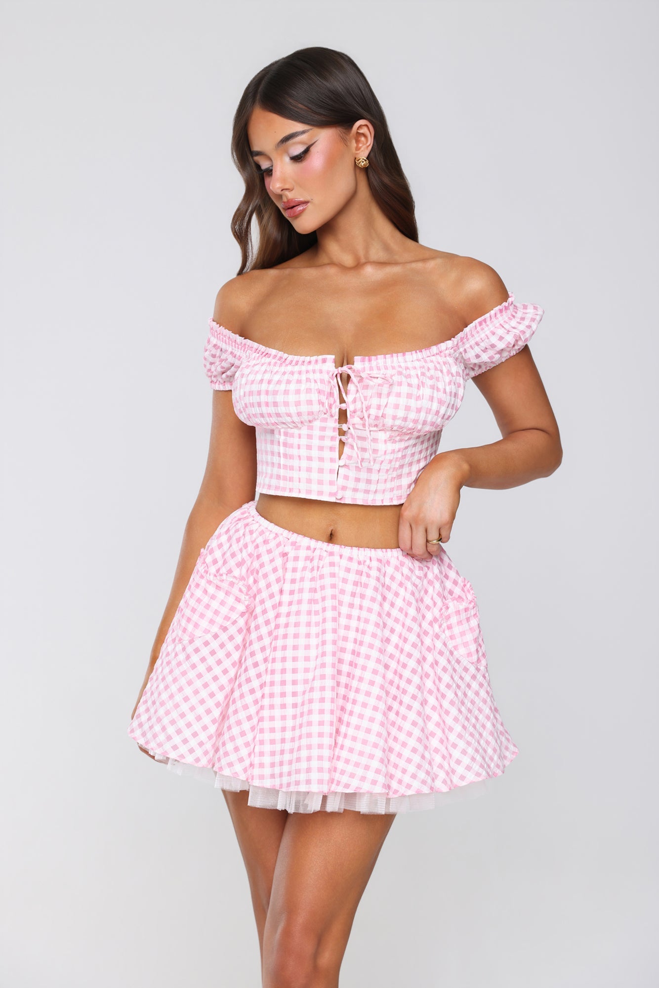 Candlelit Lovers Gingham Mini Skirt Blush