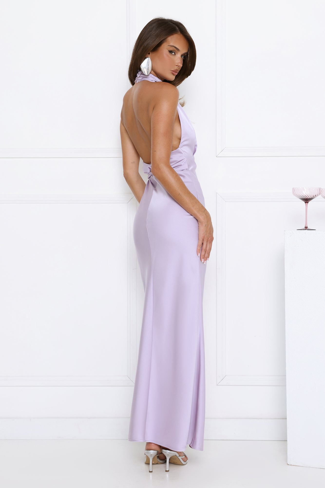 Summer Flame Kiss Halter Satin Maxi Dress Lilac