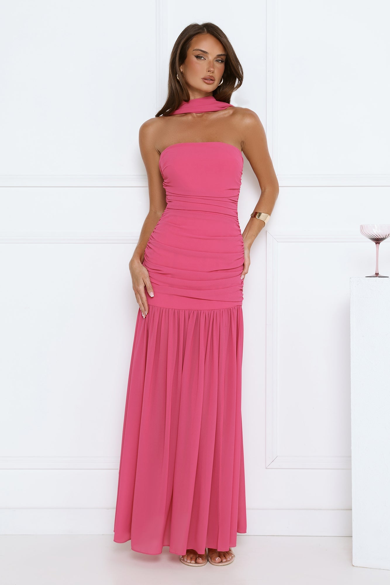 Soirée Glow Strapless Maxi Dress Pink