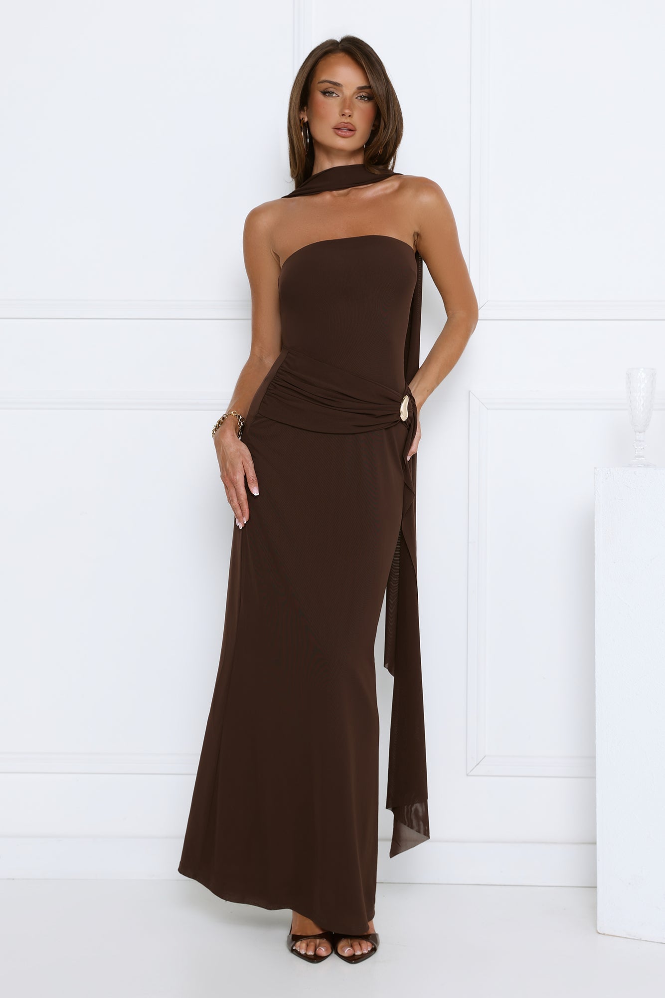 Day To Night Luxe Strapless Maxi Dress Chocolate