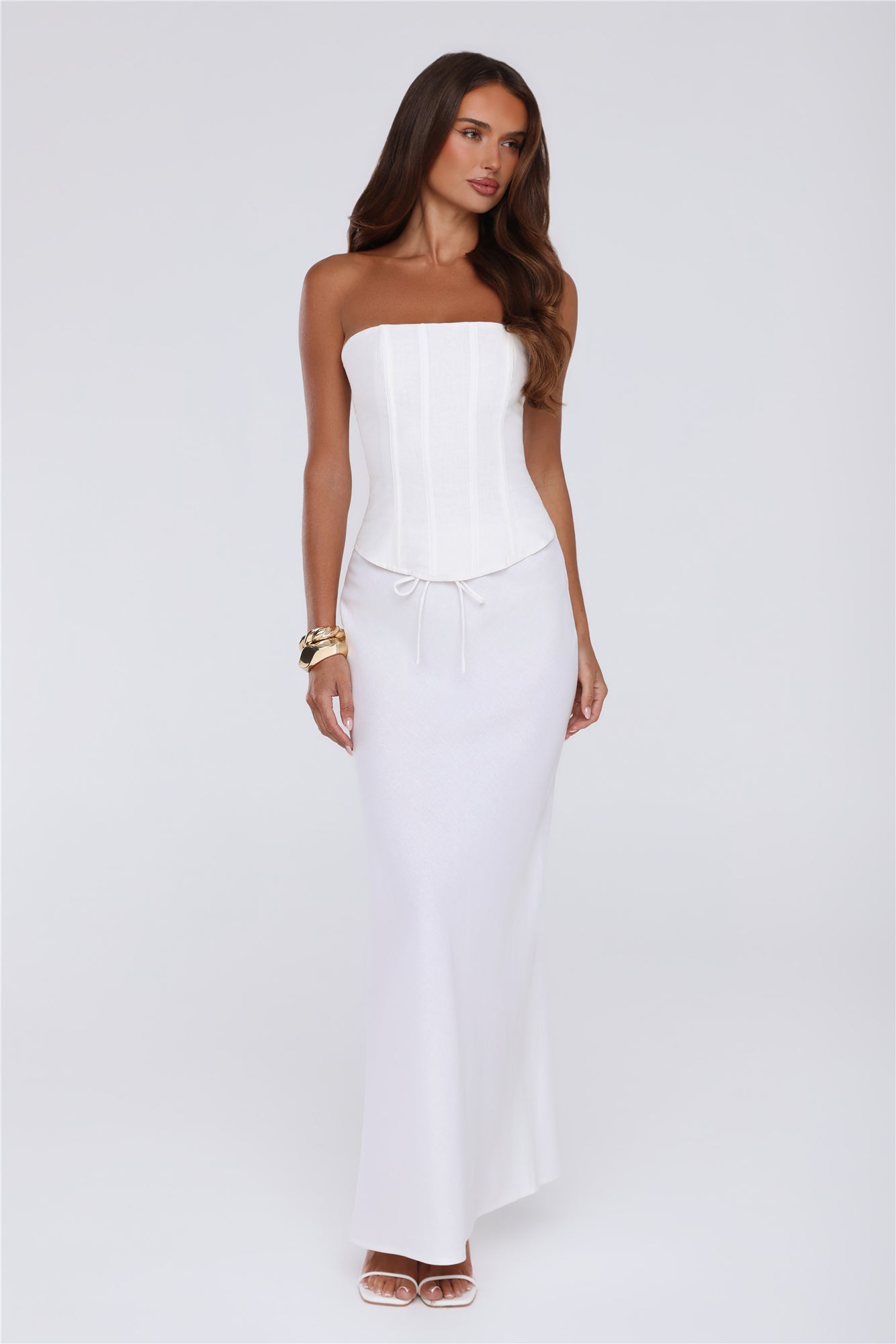 Gloss Goals Linen Blend Maxi Skirt White